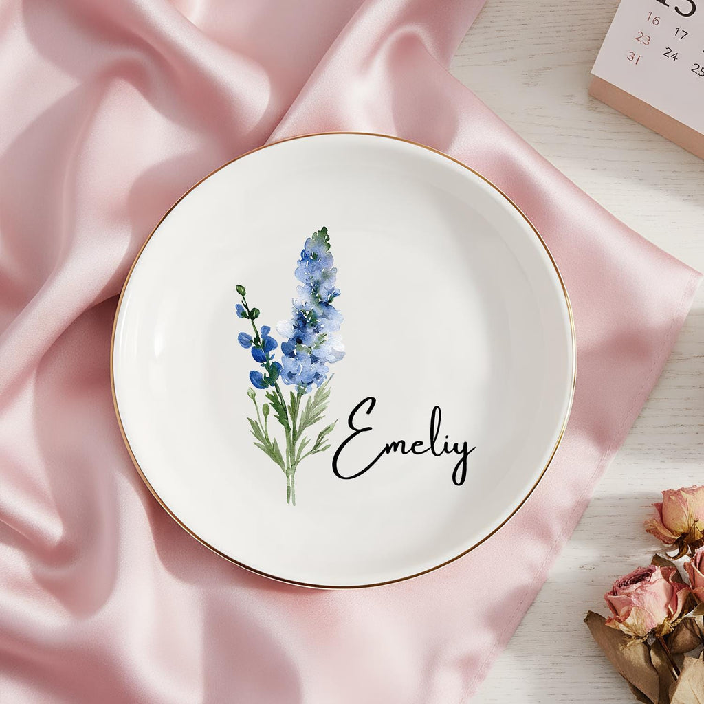 Personalized Birth Flower Trinket Dish, Custom Watercolor Flower Ring Dish, Wedding Bridesmaid Gift, Birthday Jewelry Dish, Christmas Gifts