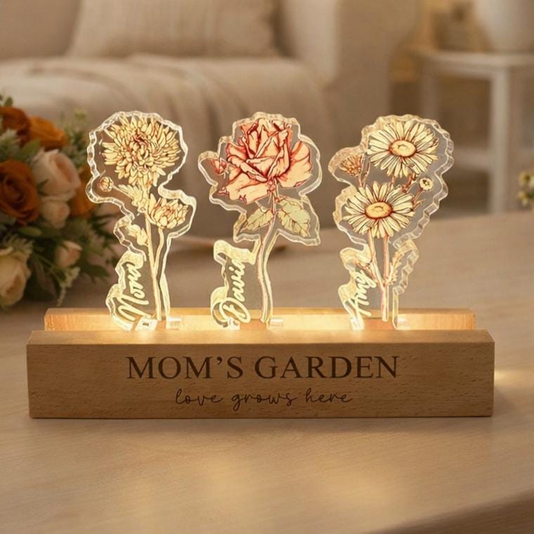 Personalized Grandma‘s Garden Birth Month Flowers Night Light, LED Night Light for Mom, Grandma Gift From Grandkids, Custom Light