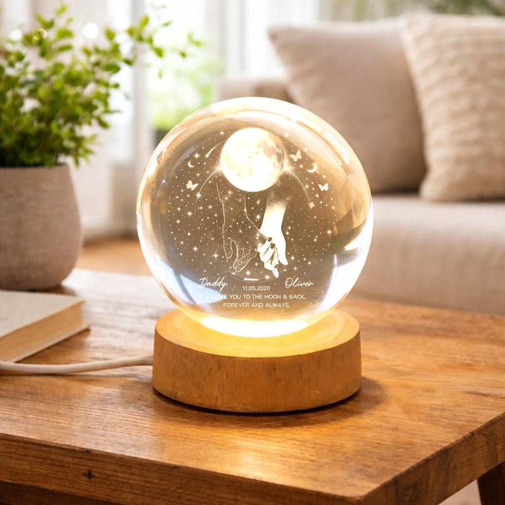 Our Moon Special Date Personalized Crystal Ball Night Light, Custom Moon Phase LED Lamp, Valentine Gift for Couple, Wedding Anniversary Gift