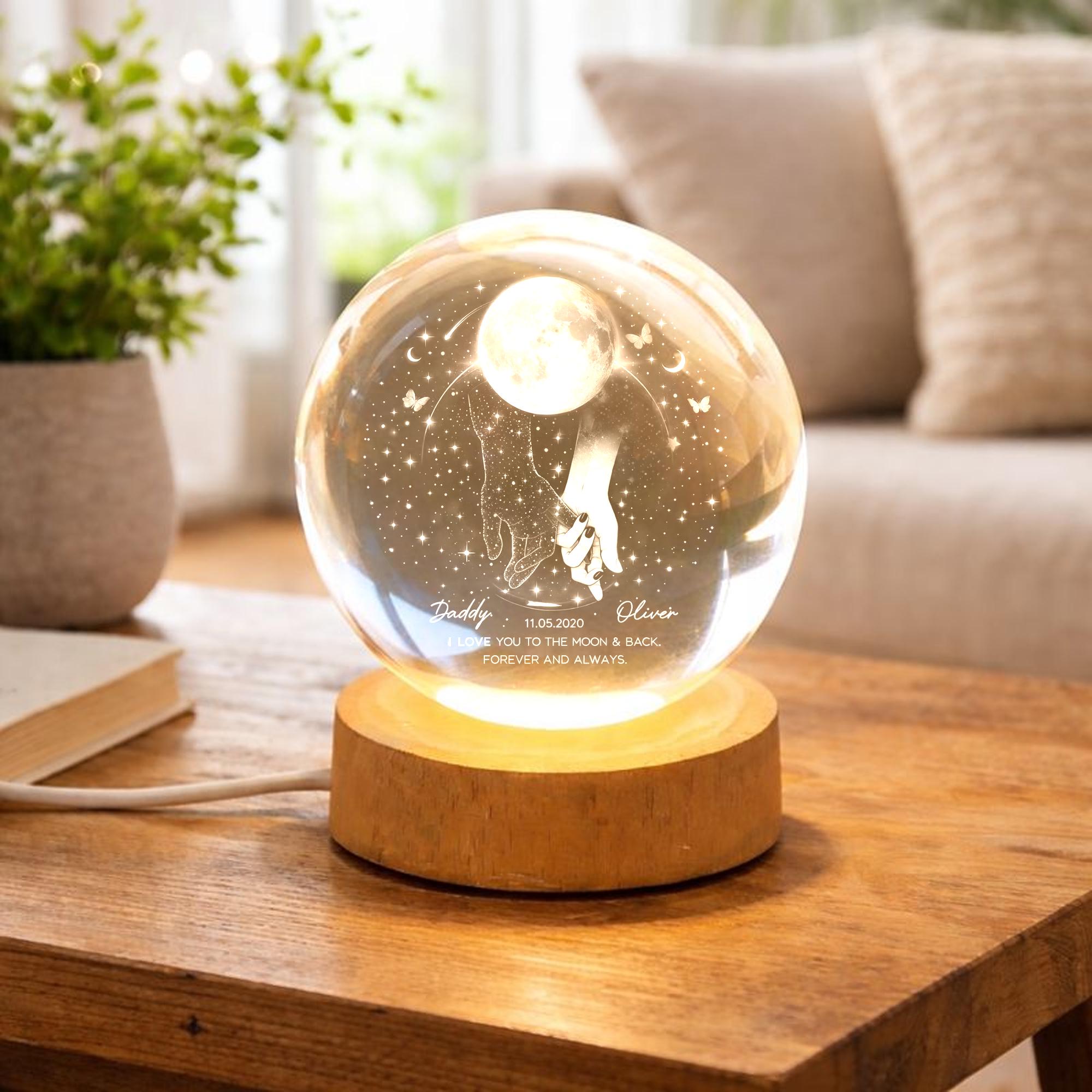 Our Moon Special Date Personalized Crystal Ball Night Light, Custom Moon Phase LED Lamp, Valentine Gift for Couple, Wedding Anniversary Gift