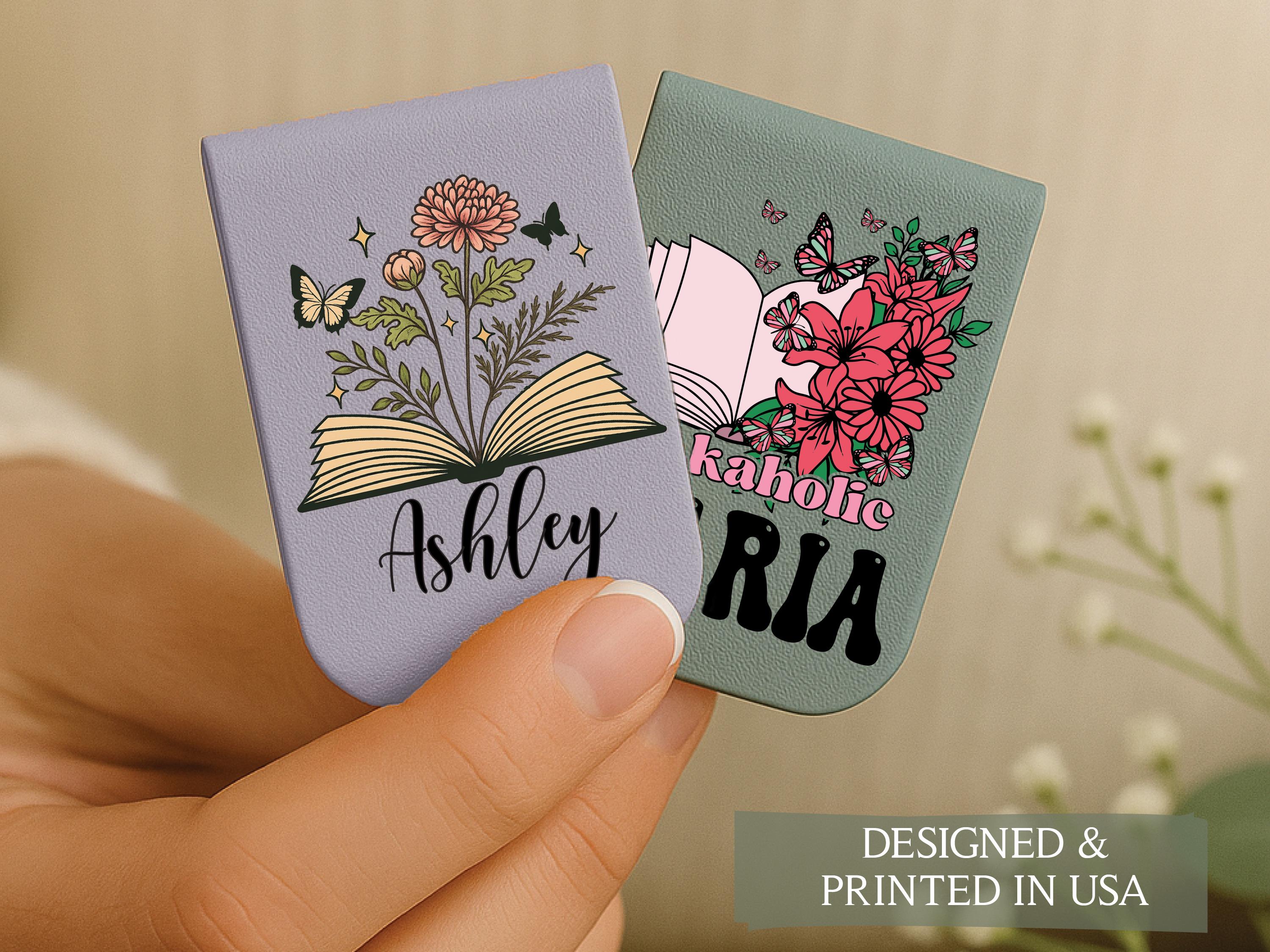 Personalized Magnetic Leather Bookmark, Custom Name Floral Book Lover Gift, Teacher Appreciation Gift, Reading Accessory, Book Club