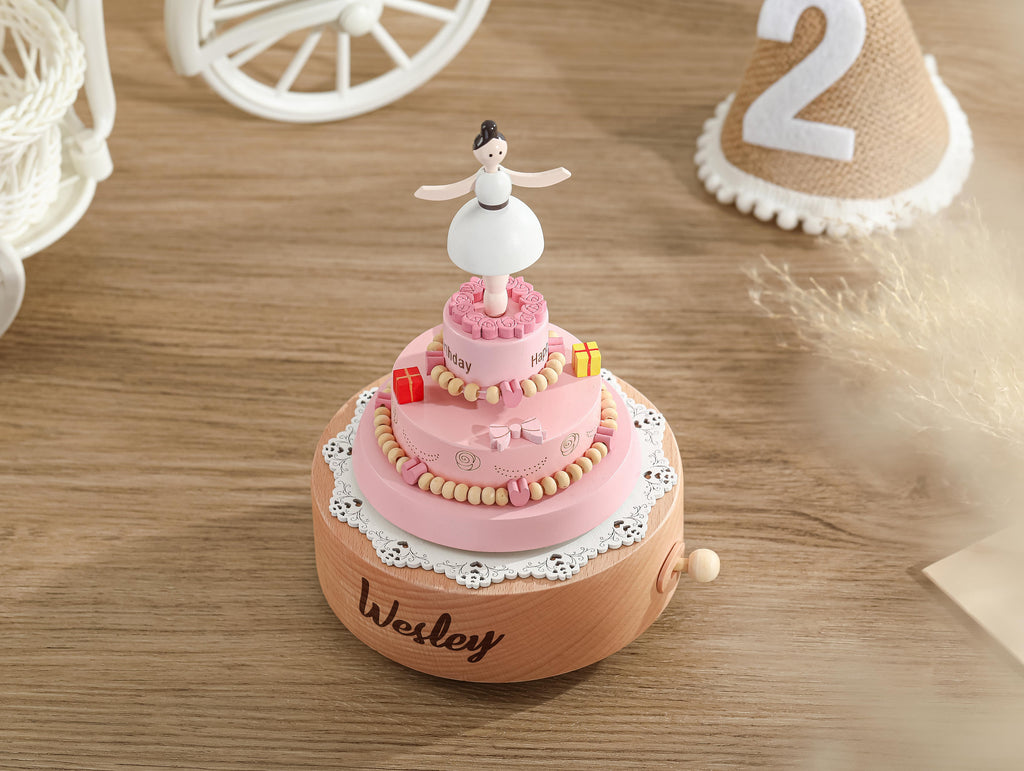Ballet Girl Cake Birthday Music Box, Wooden Music Box, Custom Wooden Handmade Music Box, 1st Birthday, Personalised Music Box Gift,baby Gift