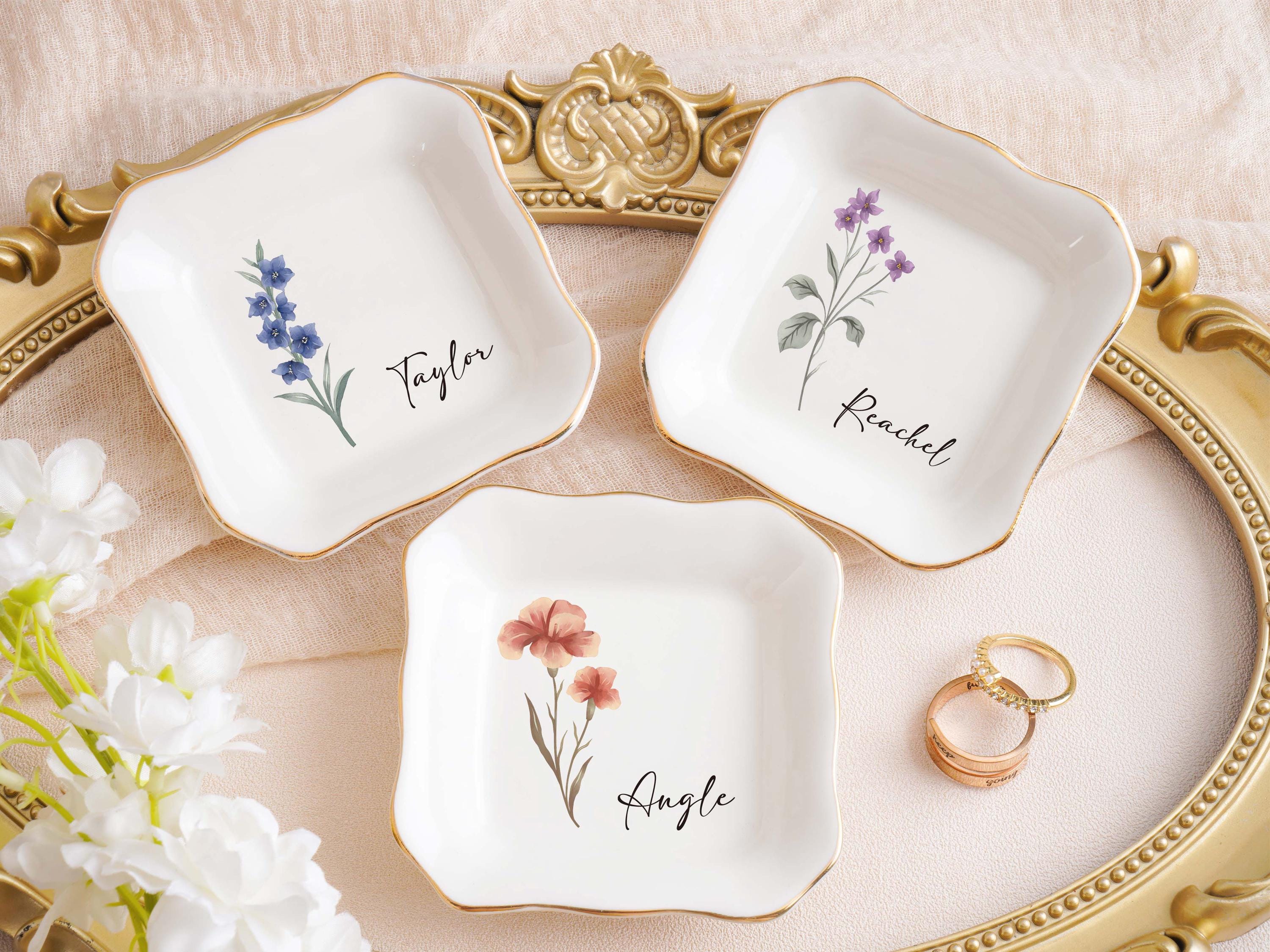 Personalized Jewelry Dish,birth Month Flower Ring Dish,bridesmaid Gifts,birthday Jewelry Dish,bridesmaid Proposal,birthday Gift for Her