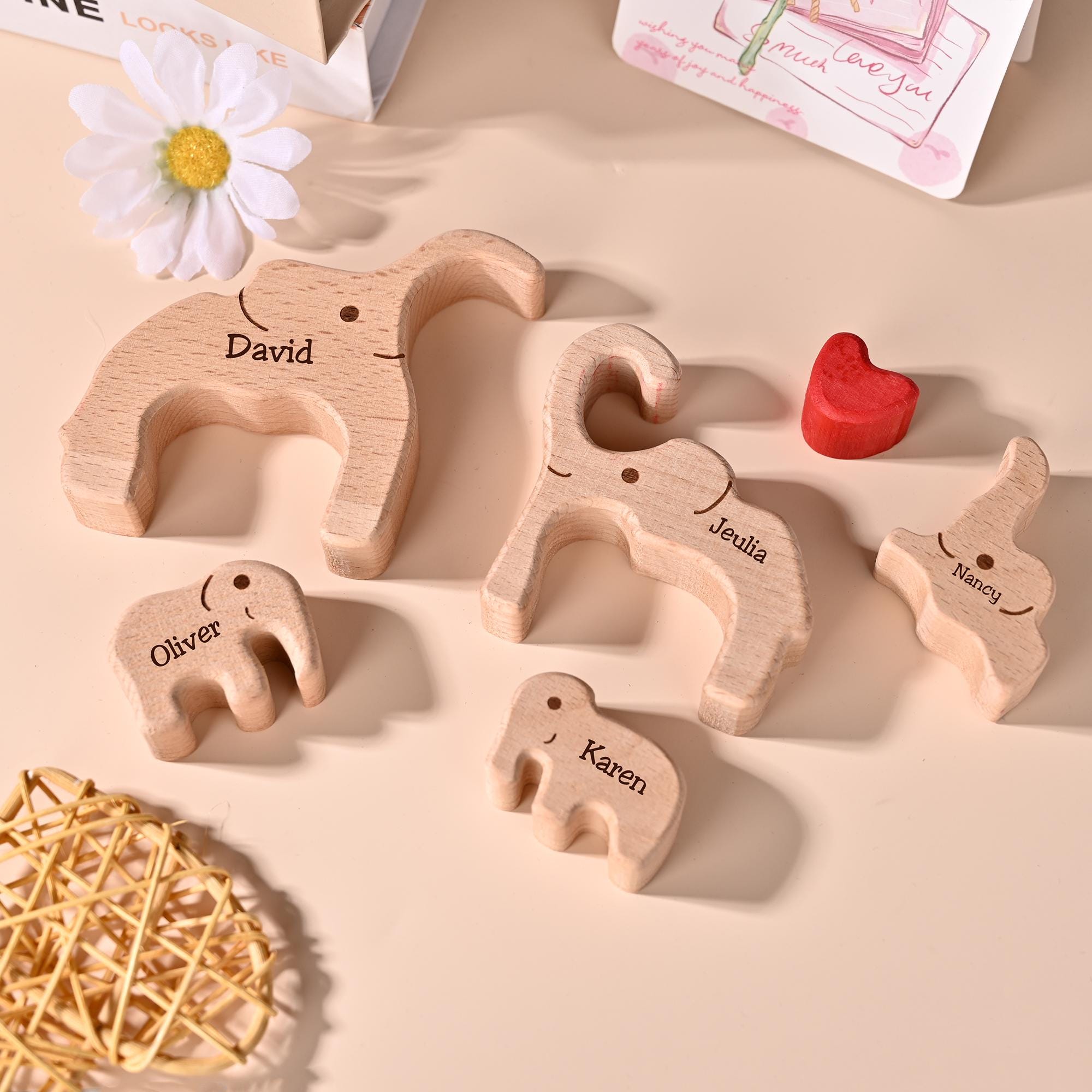 Personalized Elephant Family Puzzle, Mom Dad Baby Keepsake, Custom Family Name Engraved Decor, New Parent Gift, Anniversary Gift