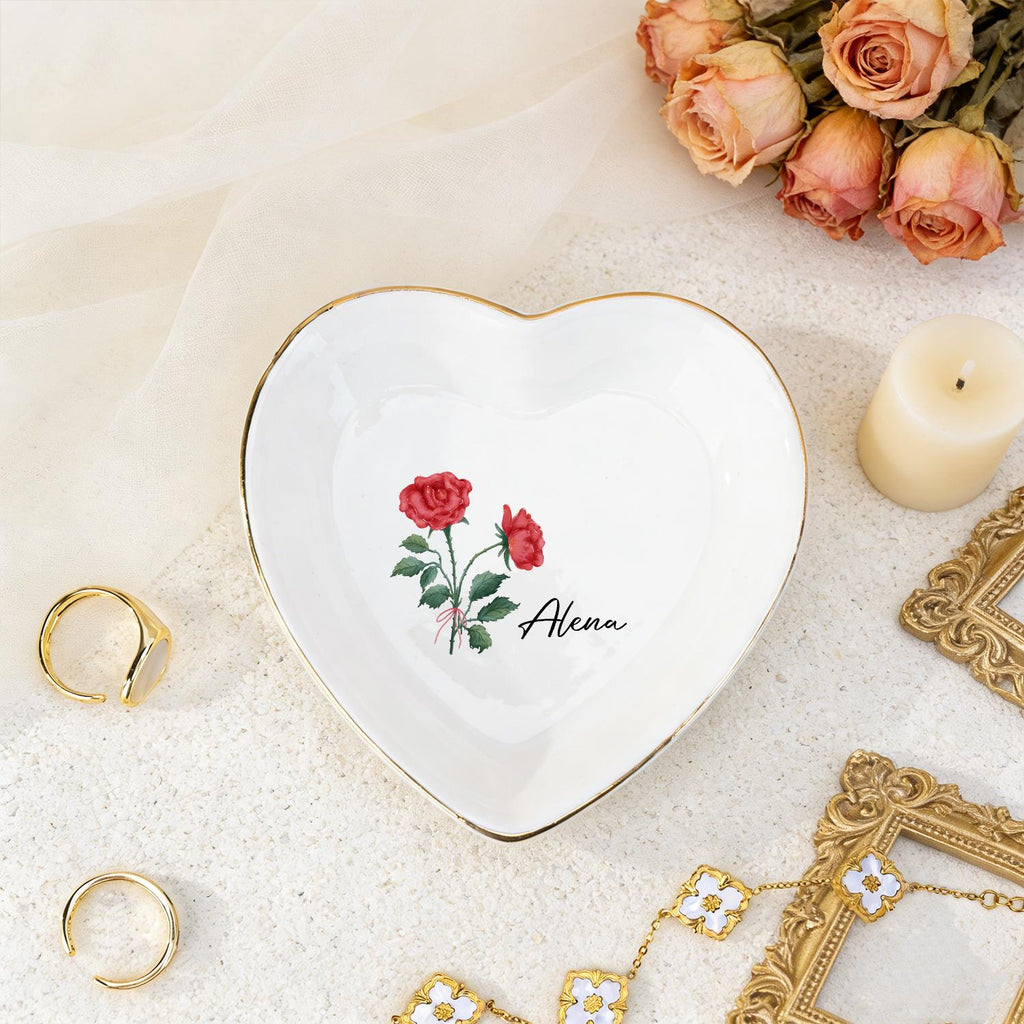 Personalized Birth Flower Trinket Dish, Custom Watercolor Flower Ring Dish, Wedding Bridesmaid Gift, Gift for Friends, Birthday Gift for Her