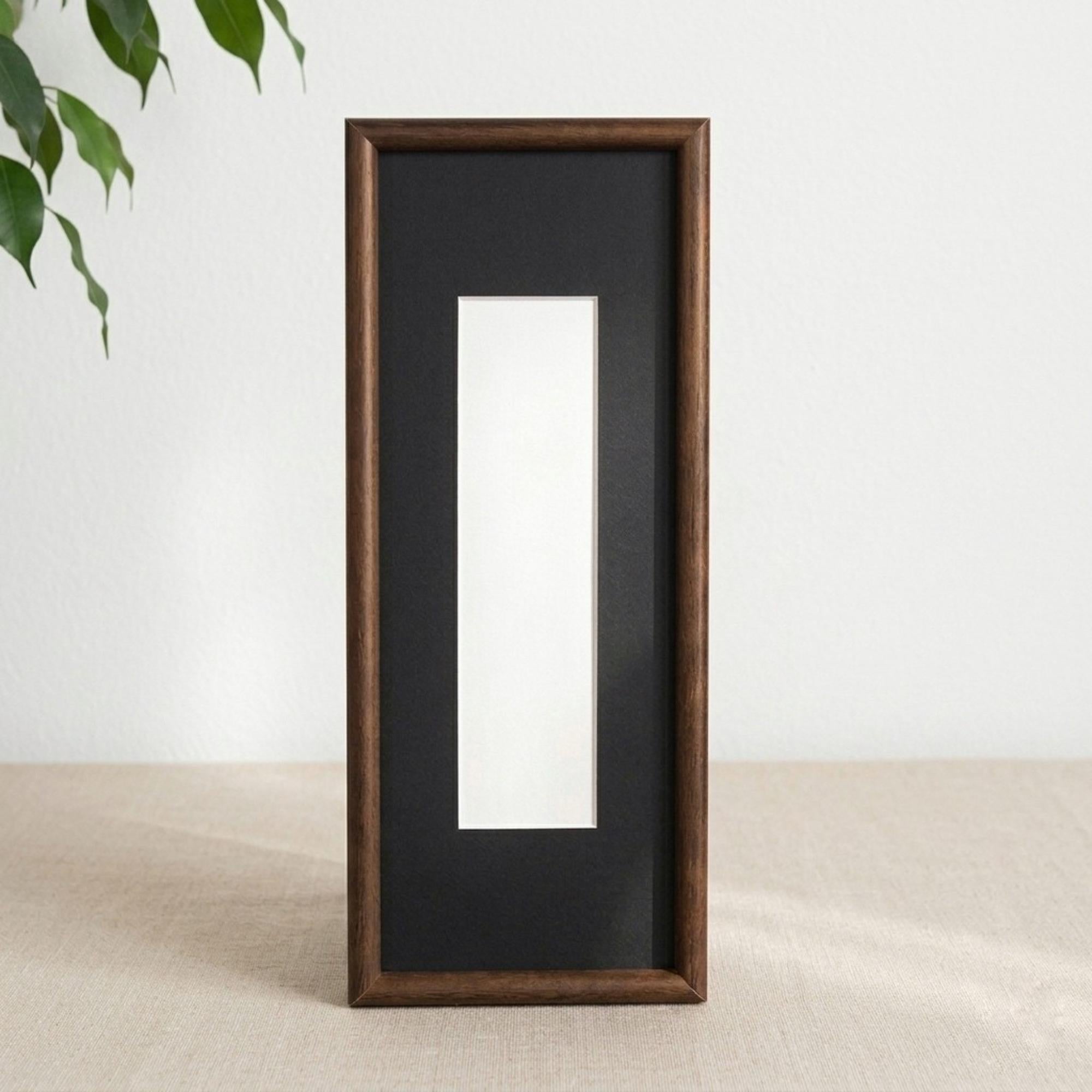 Photobooth Frame for Photo Strip Prints, Elongated Solid Walnut Wood Frame with Colored Mount, Strip Photo Holder for Photoautomat Prints