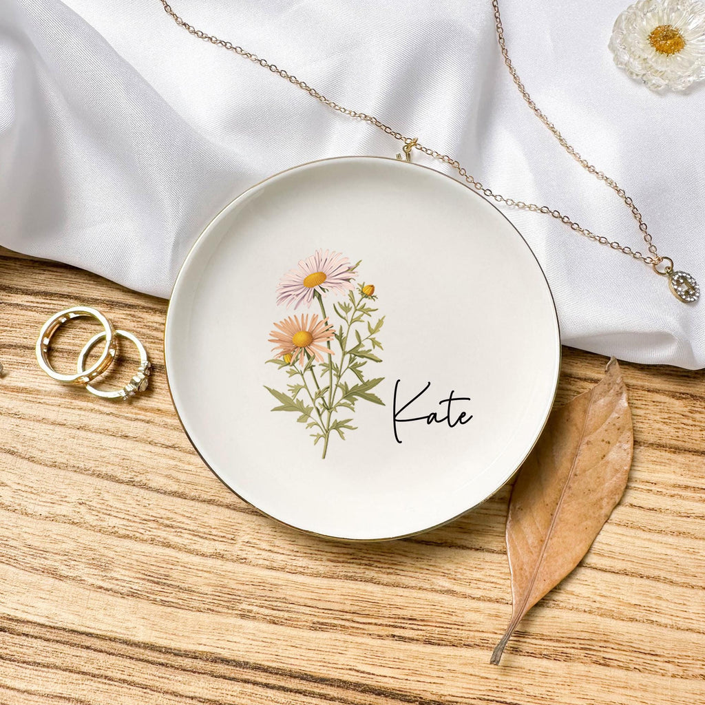 Personalized Birth Flower Ring Dish, Wedding Ring Dish, Perfect Bridesmaid Gift, Best Friend Gift, Custom Jewelry Dish, Birthday Party Gift