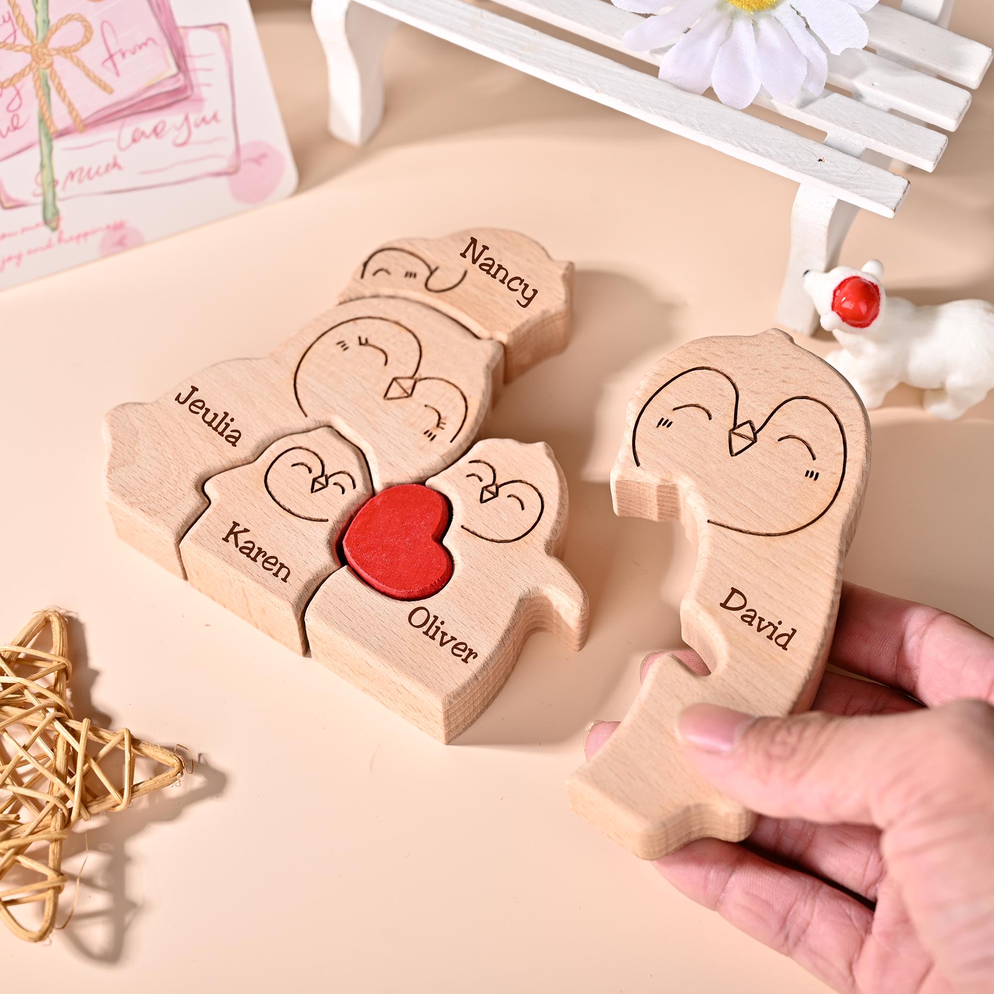 Personalized Penguin Family Puzzle, Custom Wooden Puzzle for Family With 2-5 Names, Gift for Couples & Parents, Unique Wooden Keepsake Gift