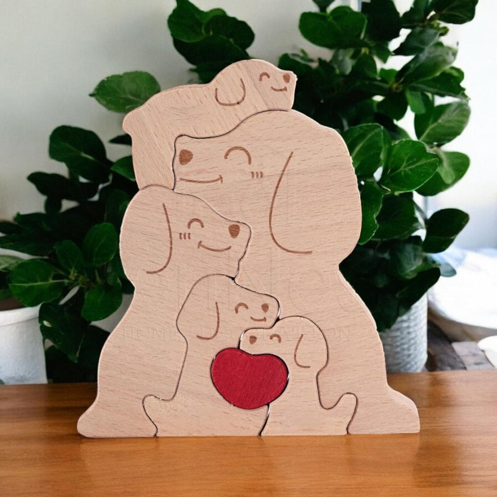 Personalised Wooden Dog Family Puzzle _ Custom Engraved Figurines _ Gift for Dog Lovers, Pet Keepsake, Family Ornament, Home Decor