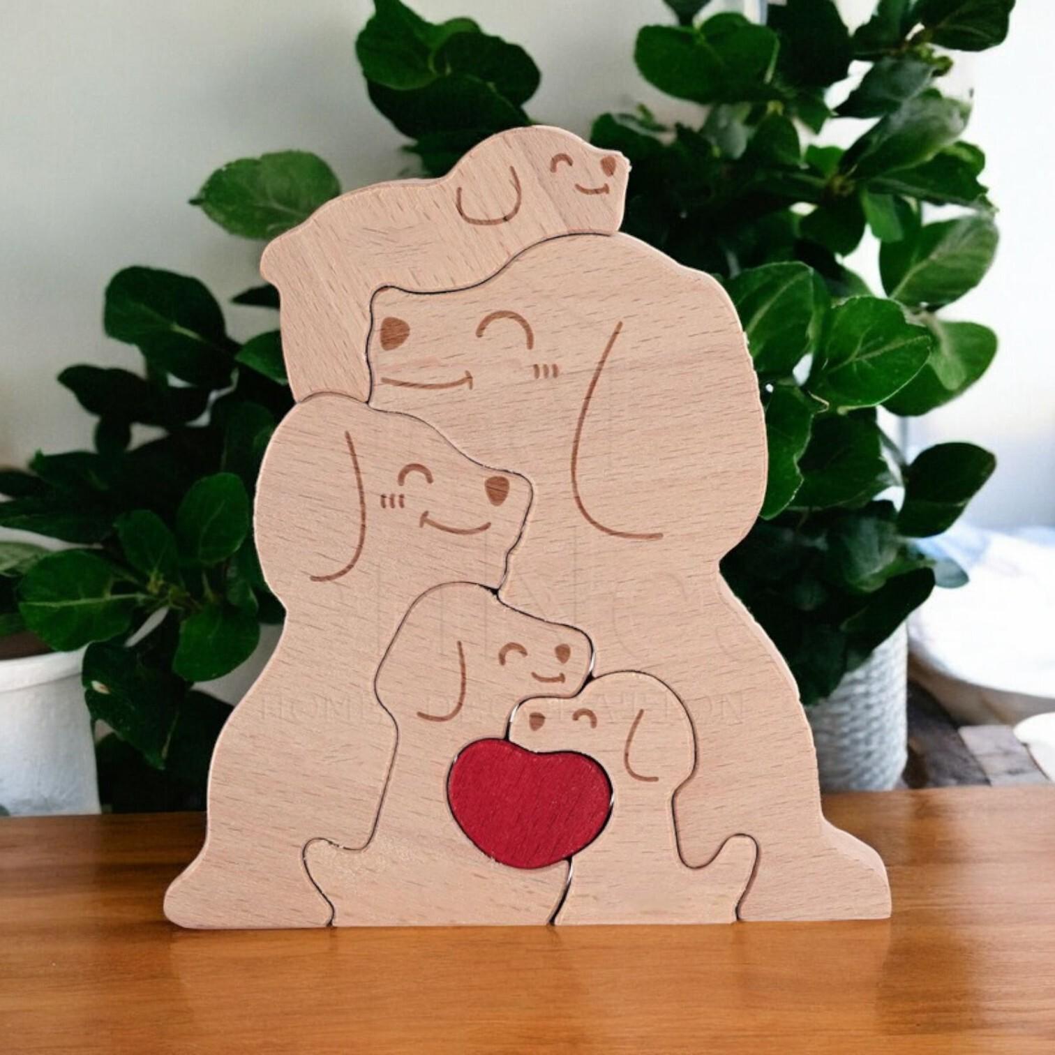 Personalised Wooden Dog Family Puzzle _ Custom Engraved Figurines _ Gift for Dog Lovers, Pet Keepsake, Family Ornament, Home Decor