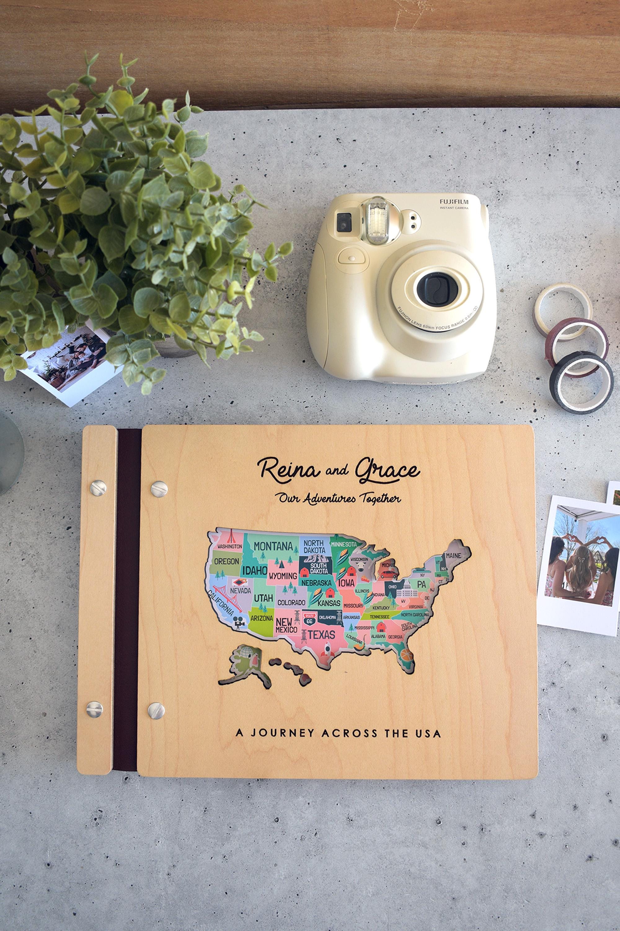 USA Map Adventure Book, US Travel Map Scrapbook Gift for Him, 50 States Travel Journal, Gift for Traveler, Unique Christmas Gift for Her