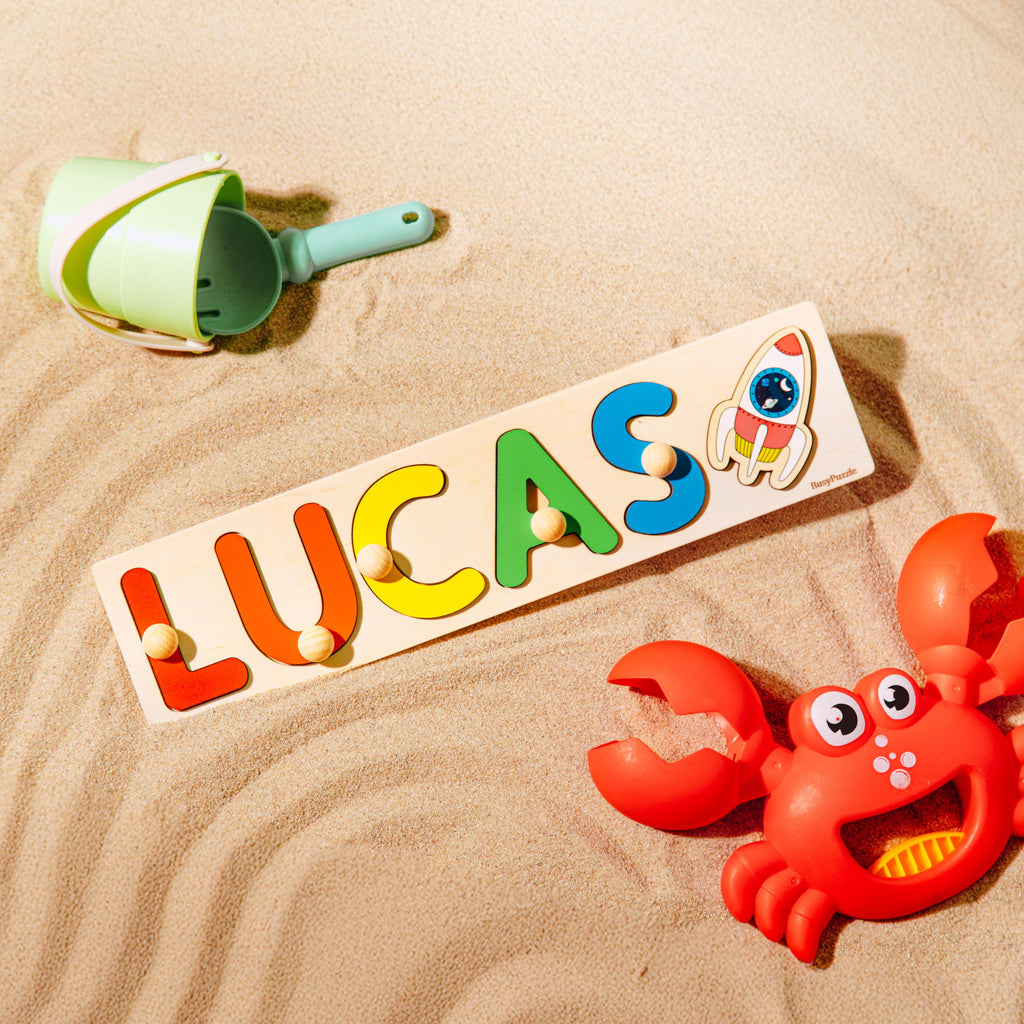 Personalized Name Puzzle With Pegs – Montessori Wooden Toy for Toddlers – Custom Baby Gift – First Birthday Present – Nursery Decor