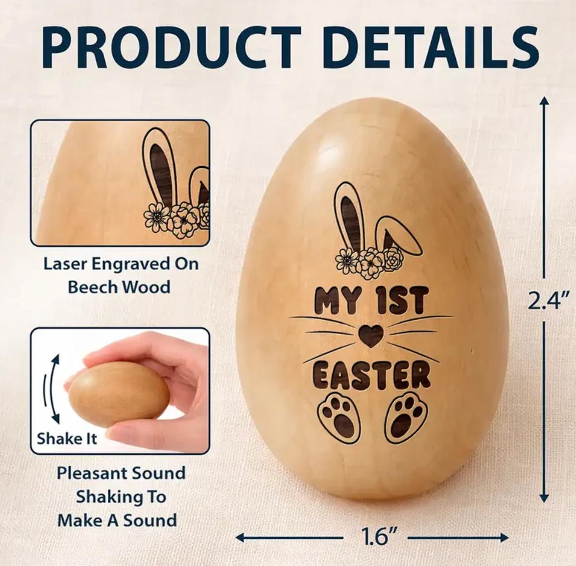 Personalized Musical Wooden Easter Egg Shakers, Custom Egg Cups, Engraved Egg Shaker Kids, Easter Gifts, Baby First Easter