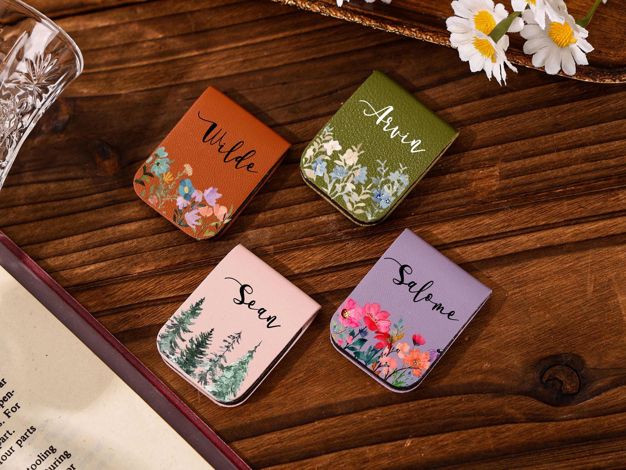 Personalized Leather Bookmark_ Birthday Flower Magnetic Book Mark, Leather Bookmark, Library Bookmark, Bookmark for Women