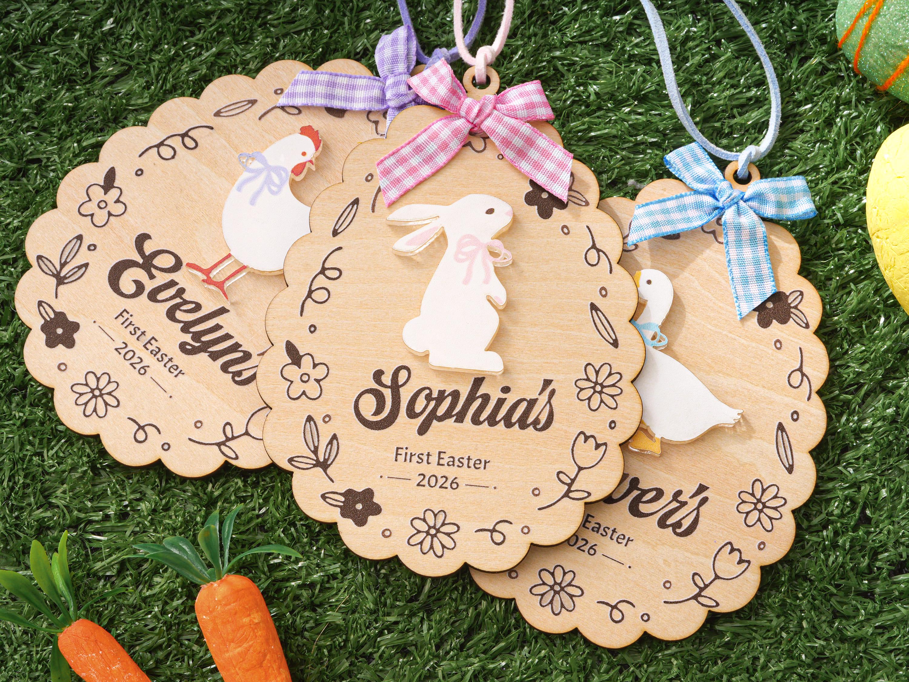 Personalized Easter Name Tag, Easter Bunny Goose Hen Tag,easter Basket Tag ,easter Egg Tag With Bow,easter Basket Decor, Kid Easter Gift