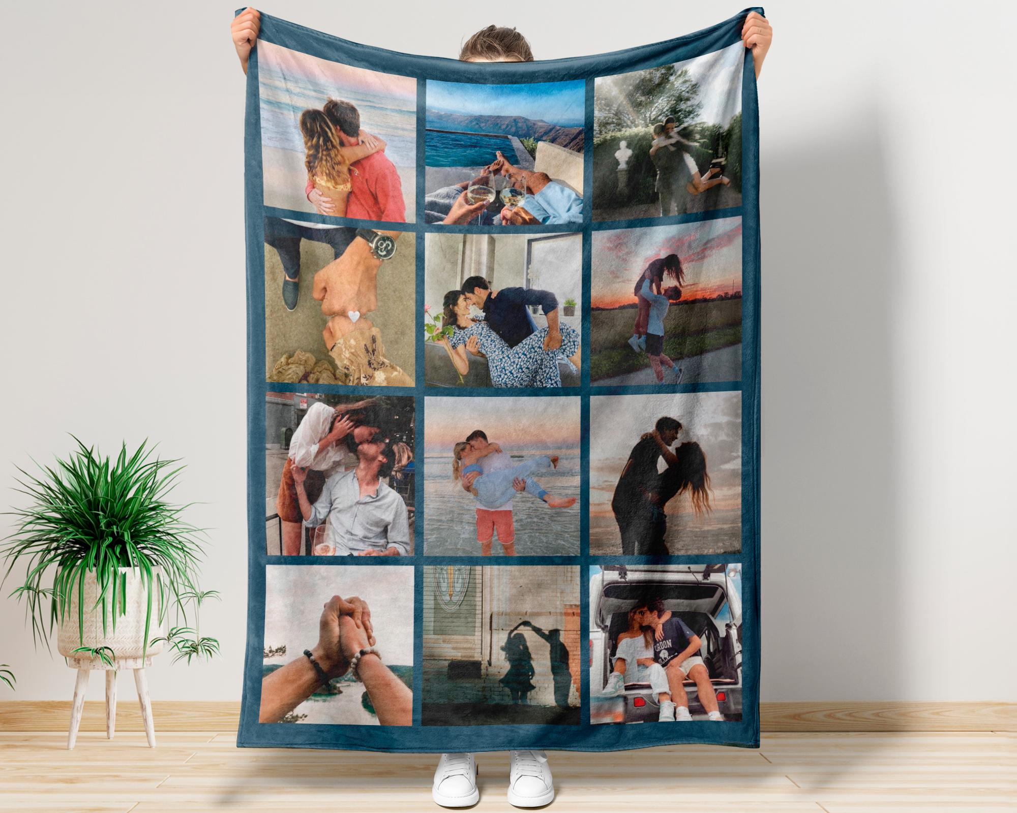 Custom Photo Blanket Collage, Picture Blanket With Text, Memorial Blanket, Friend Couples Gift, Birthday Anniversary Gift, Family Blanket