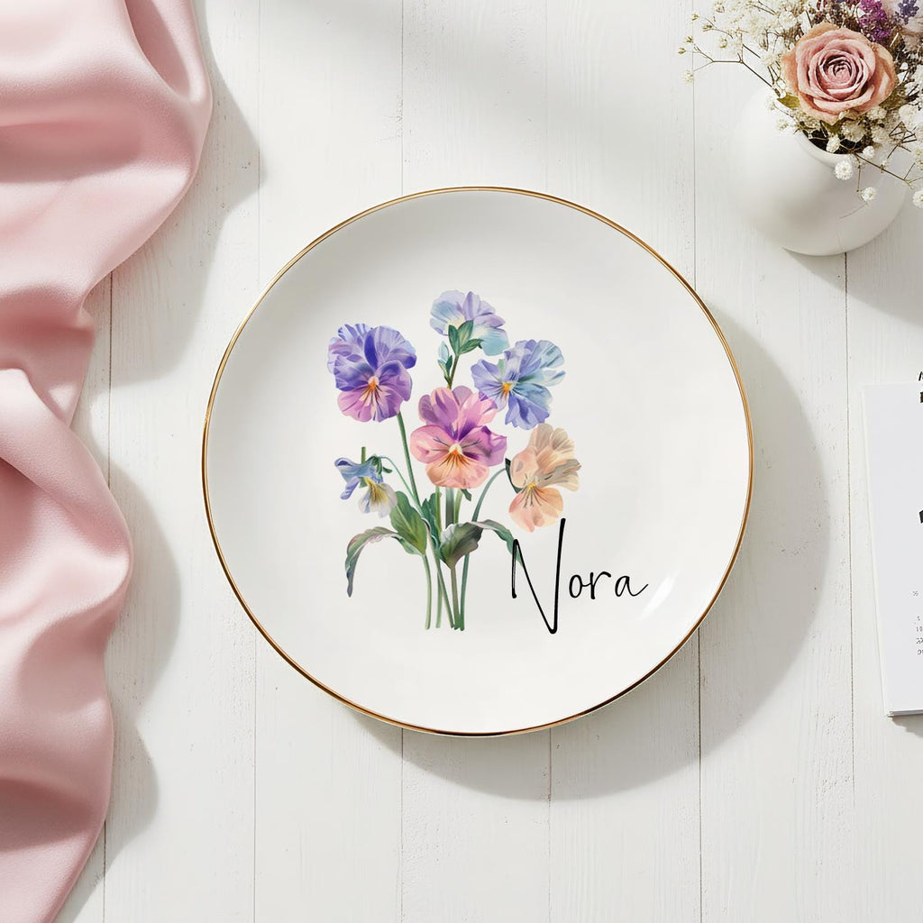 Personalised Birth Flower Trinket Dish, Custom Watercolor Flower Ring Dish, Birthday Jewelry Dish, Wedding Bridesmaid Gift, Christmas Gifts - Etsy