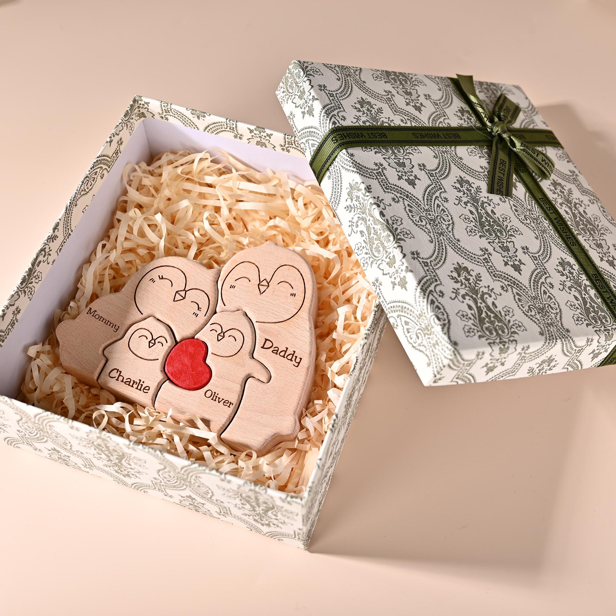 Personalized Penguin Family Puzzle, Custom Wooden Puzzle for Family With 2-5 Names, Gift for Couples & Parents, Unique Wooden Keepsake Gift