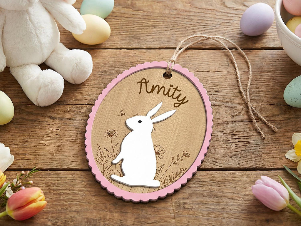 Personalized Easter Basket Tag, Custom Easter Name Tag, Bunny Goose Basket Tag, Kids Easter Gift, Easter Basket Decor