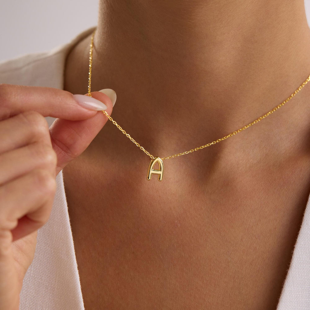 Sterling Silver 3D Bubble Initial Necklace – Custom Letter Pendant, 3D Bubble Letter Necklace, Solid 925 Silver Initial Pendant
