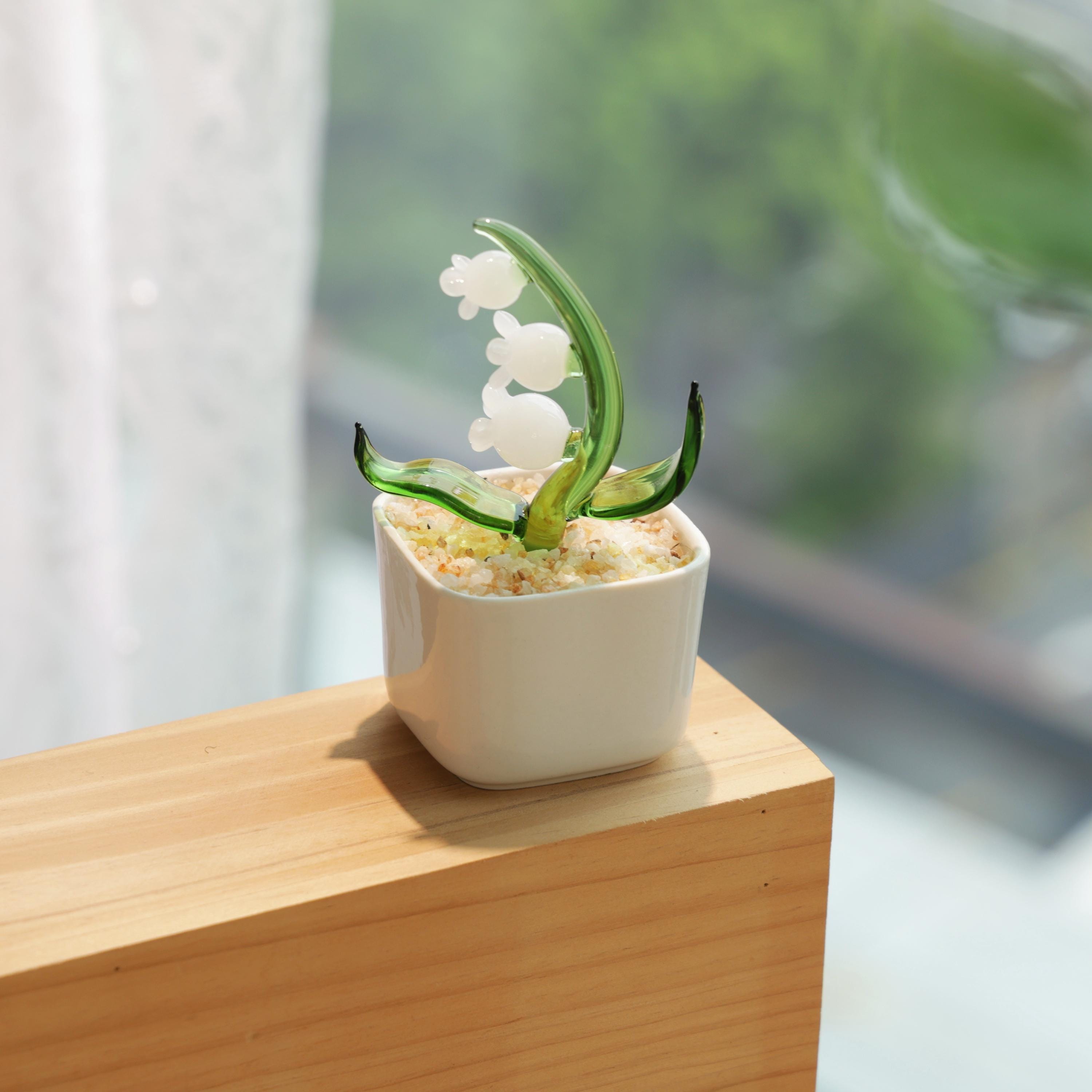 Hand Blown Glass Potted Plants - Glass Potted Birth Flowers, Stained Glass Plants, Housewarming Gift, Gift for Teacher, Home Decor