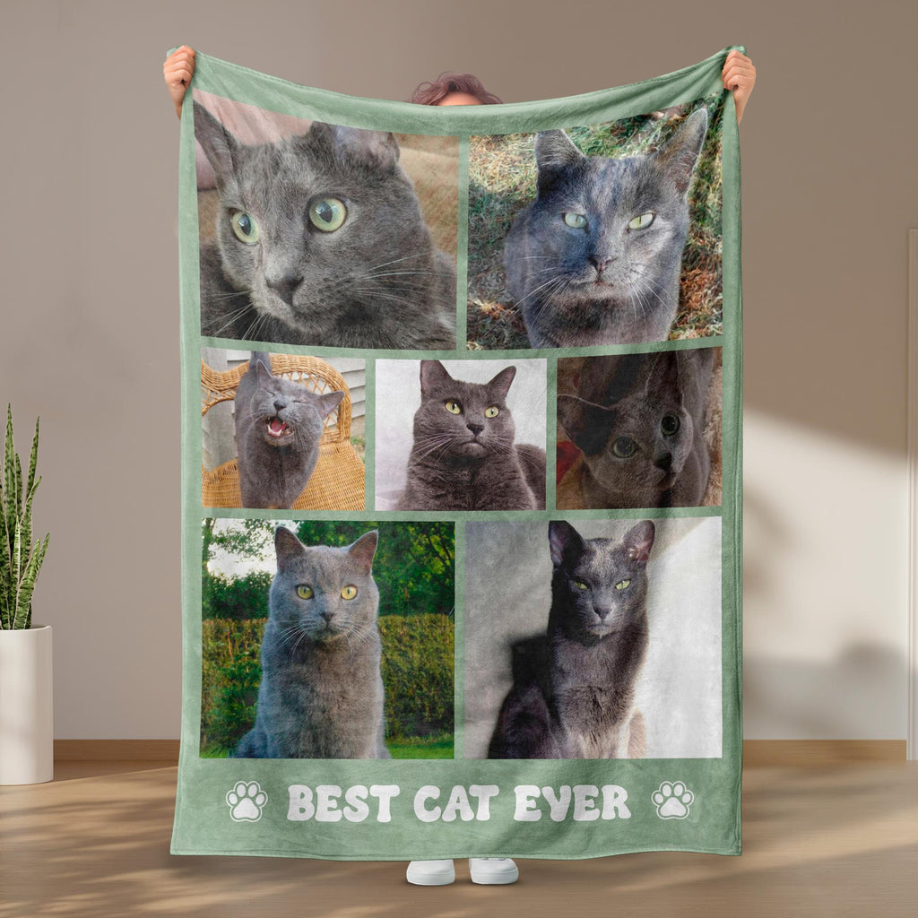 Dog Cat Picture Bedding Blanket With Text, Customized Name Photo Blanket Collage, Memorial Pet Face Loss Keepsake Gift - (BLANKET-1 DOG)