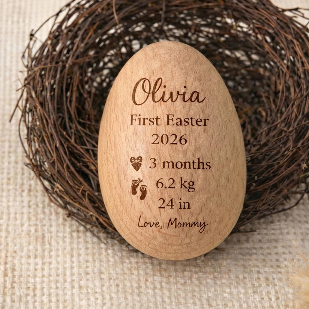 Personalized Wooden Easter Egg, Baby First Easter Keepsake, Custom Engraved Egg Shaker, Easter Basket Gift for Kids