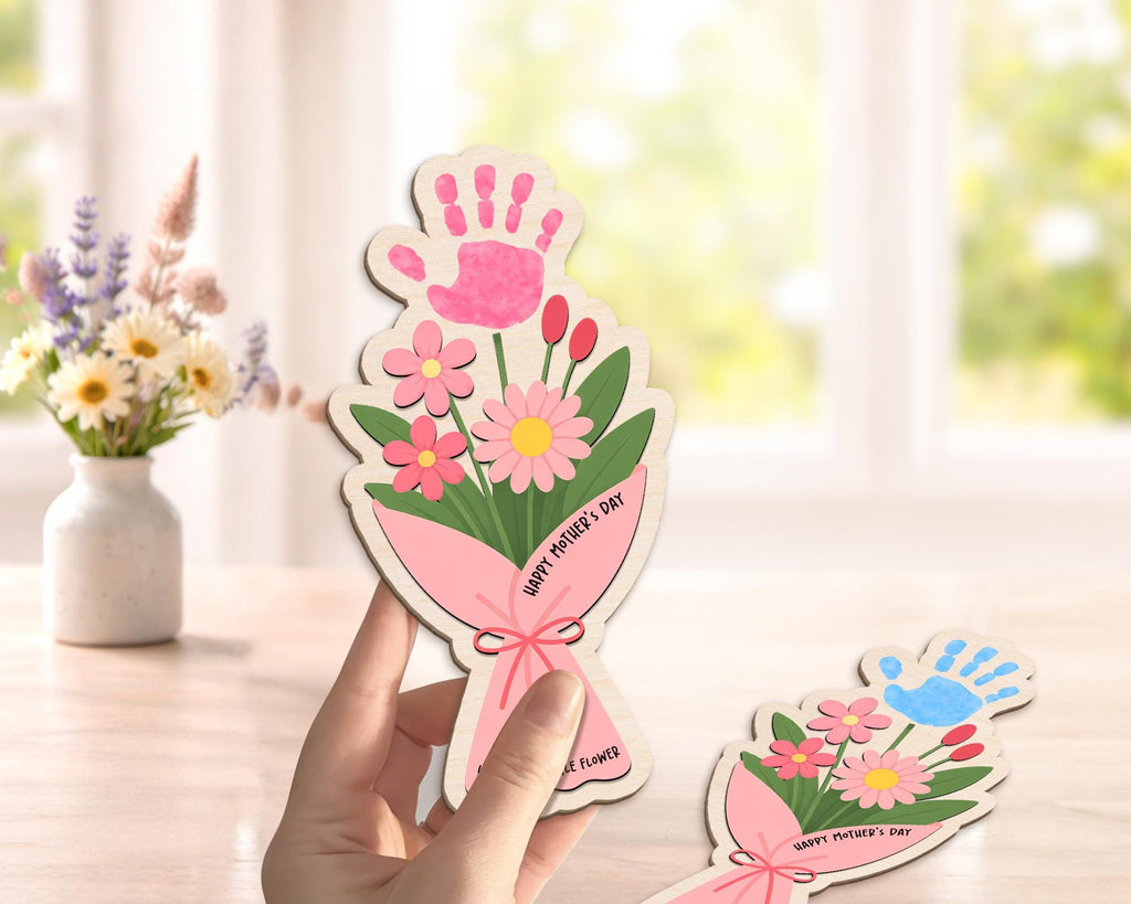 Personalized Mother’s Day Handprint Flower Sign, DIY First Mother's Day Handprint Sign, New Mom Mothers Day Gifts From Kids, Gift for Mom