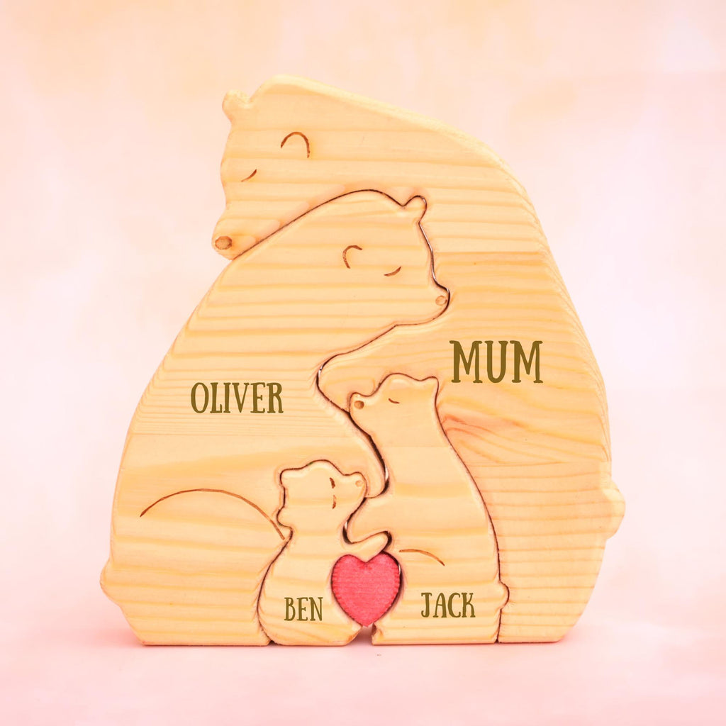 Personalized Wooden Bear Family Puzzle, Family Keepsake Gift, up to 8 Person Animal Figurines, Custom Wooden Animal Puzzle, Christmas Gift