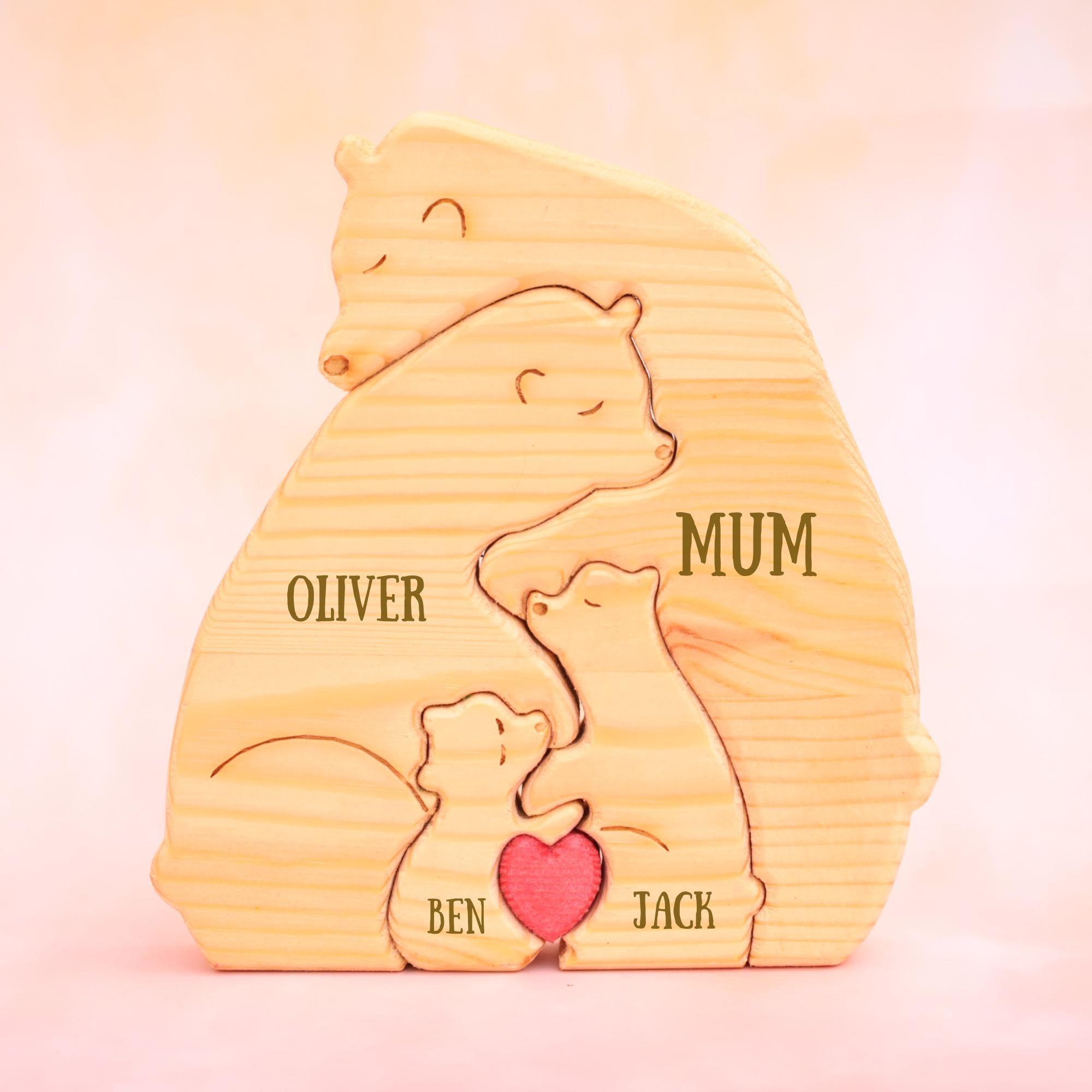 Personalized Wooden Bear Family Puzzle, Family Keepsake Gift, up to 8 Person Animal Figurines, Custom Wooden Animal Puzzle, Christmas Gift