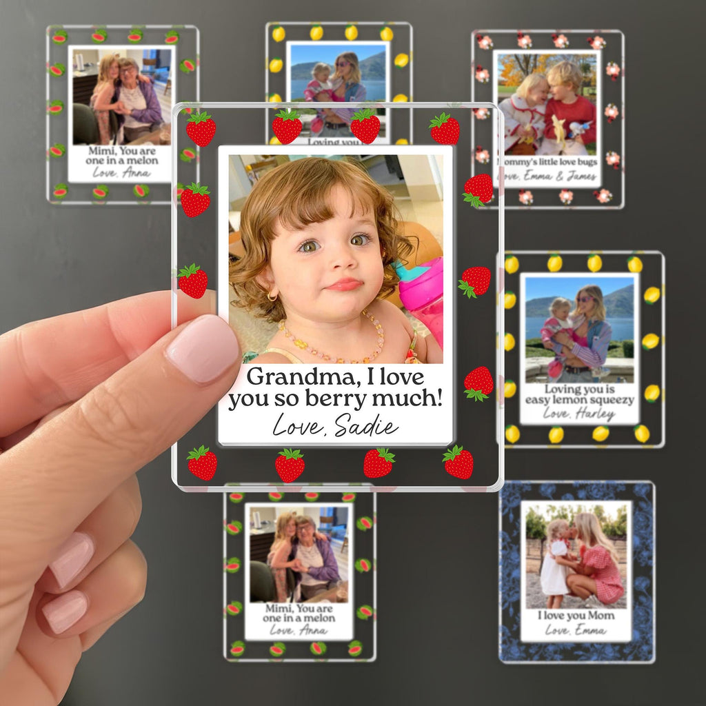 Personalized Mother's Day Photo Magnet_ Custom Kids Photo Magnet, Strawberry Magnet, Gift for Grandma, Mothers Day Gift for Mom, Nana, Mimi