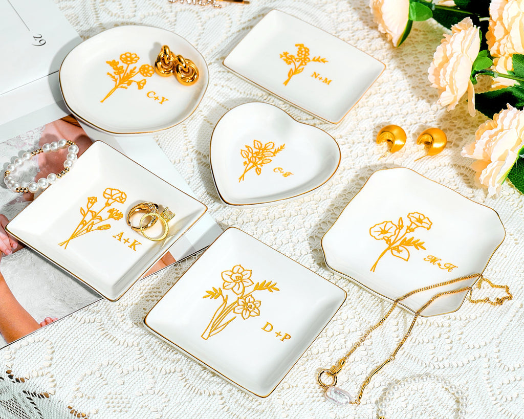 Engraved Ceramic Jewelry Dish, Custom Initial Ring Tray, Bridesmaid Proposal, Wedding, Graduation Gift for Mom
