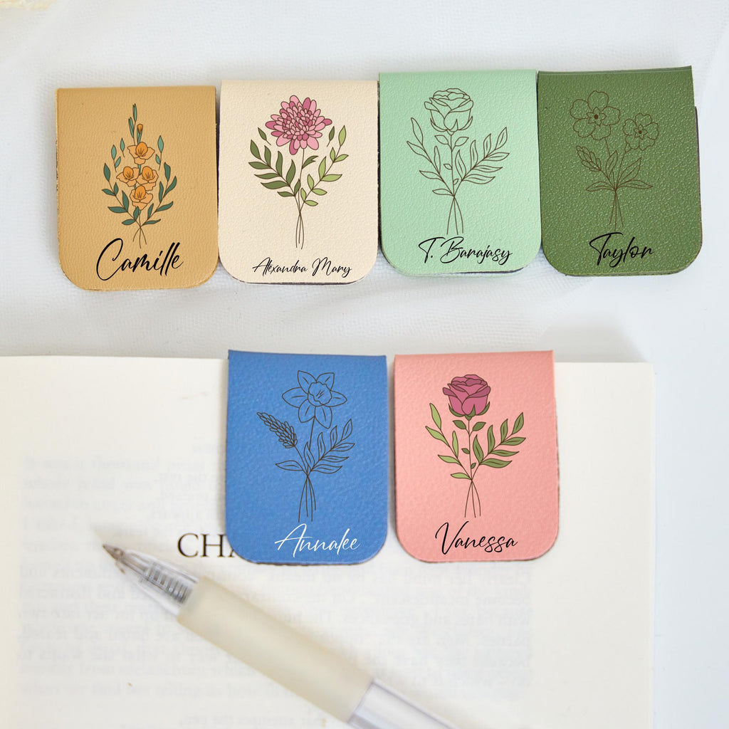 Personalized Leather Bookmark,custom Birth Month Flower With Name for Book Lovers,ideal Bookmark Gifts for Her,bridesmaid Gift,wedding Gift