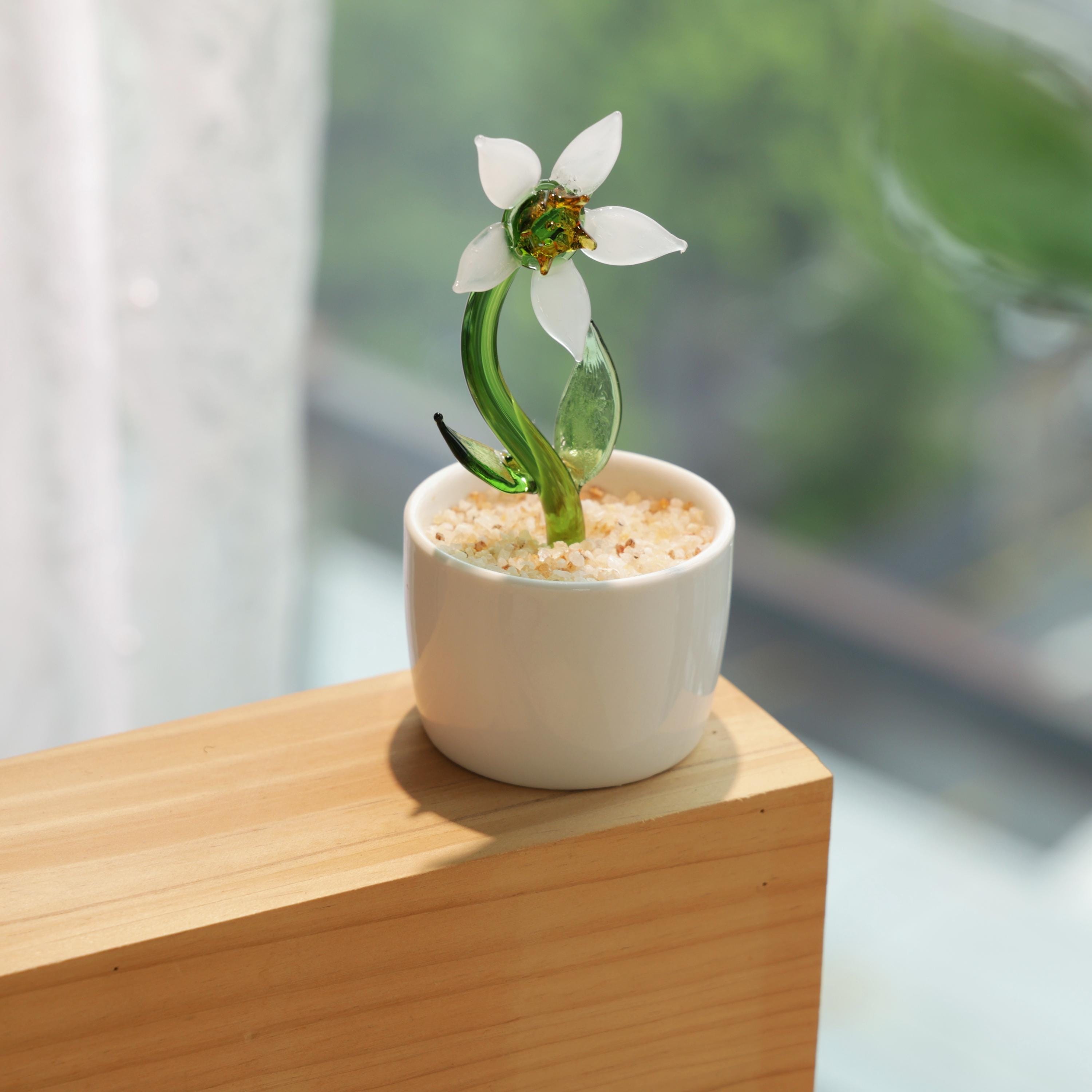 Hand Blown Glass Potted Plants - Glass Potted Birth Flowers, Stained Glass Plants, Housewarming Gift, Gift for Teacher, Home Decor