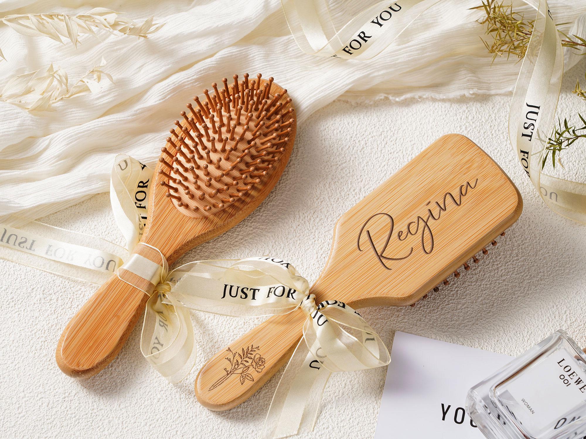 Personalized Bamboo Hair Comb, Engraved Bridesmaid Gift, Custom Wooden Hair Brush,Gift for Her,Bridesmaid Gift,Bridal Shower Gift,Custom Name Airbag Comb,Wedding Gifts
