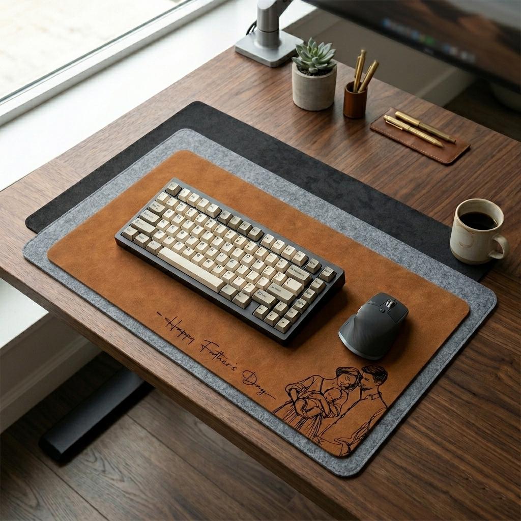 Personalized Dad Desk Mat, Custom Photo Sketch Line Art, Father's Day Gift for Husband, Daddy & Kid Picture, Desk Pad Mouse Mat