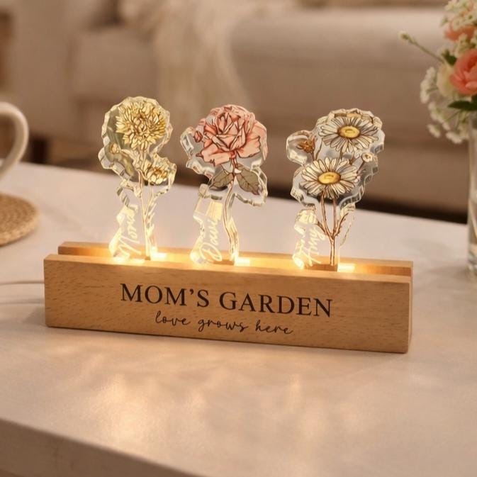 Personalized Grandma‘s Garden Birth Month Flowers Night Light, LED Night Light for Mom, Grandma Gift From Grandkids, Custom Light