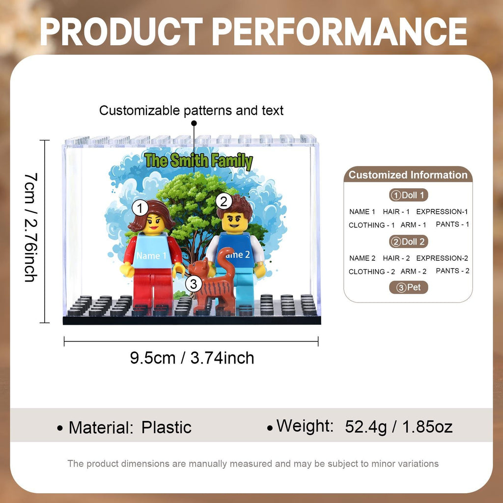 Custom Building Block Figure Set - Personalized Couple, Family & Pet Mini Figurines in Display Case | Valentine's, Wedding, Anniversary Gift