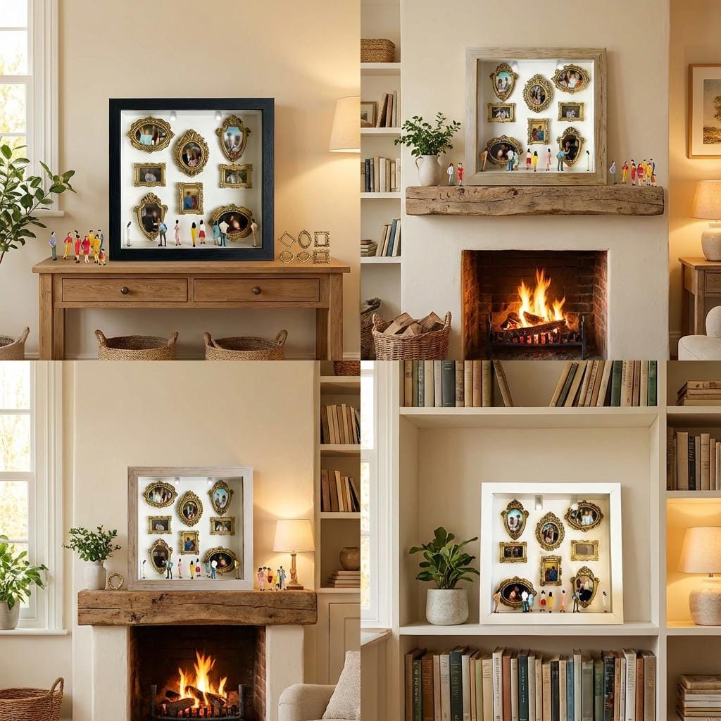 DIY Mini Museum Silhouette Box, LED Lighted Photo Shadow Box, Gold Vintage Frames with Mini Figurines, Personalized Memory Display Box,