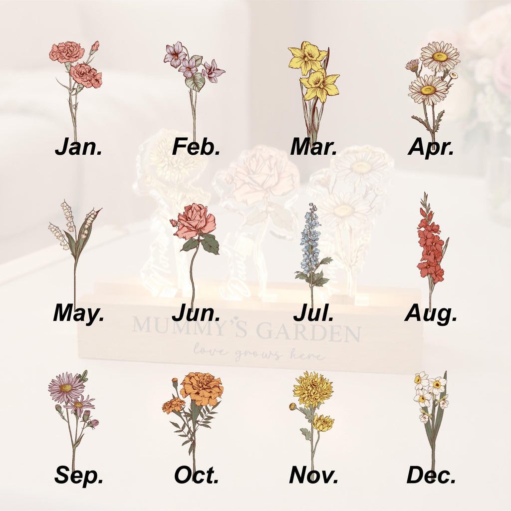 Personalized Grandma‘s Garden Birth Month Flowers Night Light, LED Night Light for Mom, Grandma Gift From Grandkids, Custom Light