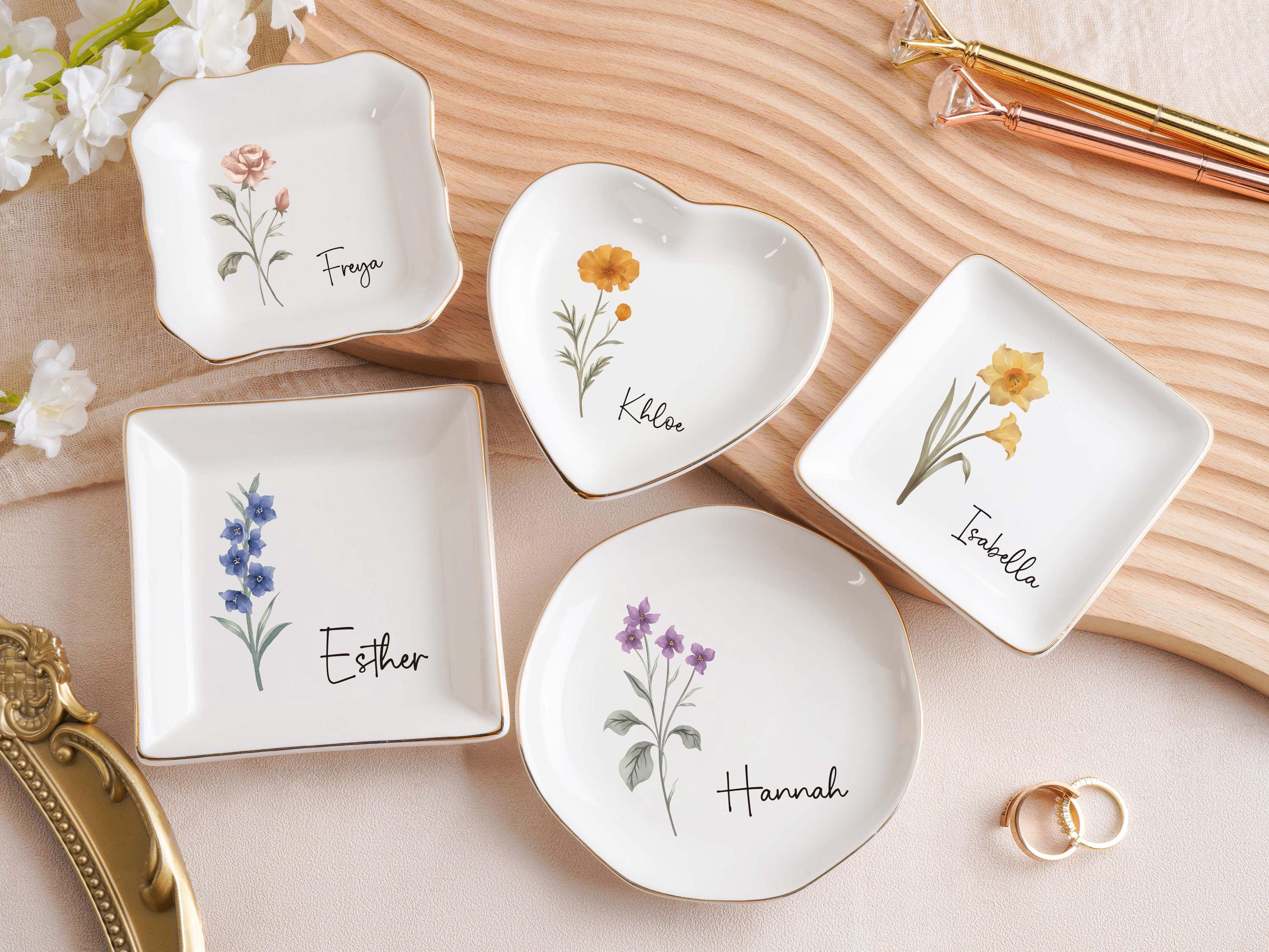 Personalized Jewelry Dish,birth Month Flower Ring Dish,bridesmaid Gifts,birthday Jewelry Dish,bridesmaid Proposal,birthday Gift for Her