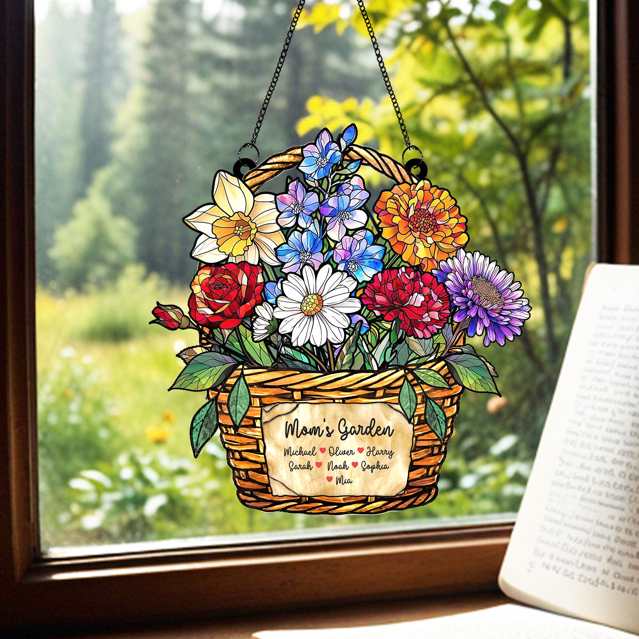Personalized Birth Month Flower Stained Glass, Grandma's Garden Suncatcher Acrylic Window Hanging, Mothers Day Gift, Grandma Gift, Mom Gifts