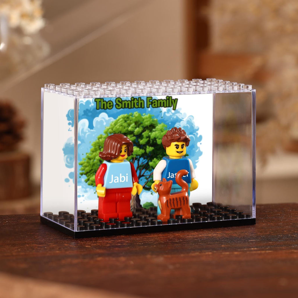 Custom Building Block Figure Set - Personalized Couple, Family & Pet Mini Figurines in Display Case | Valentine's, Wedding, Anniversary Gift