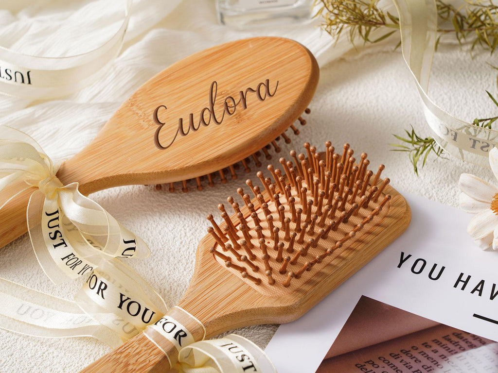 Personalized Bamboo Hair Comb, Engraved Bridesmaid Gift, Custom Wooden Hair Brush,Gift for Her,Bridesmaid Gift,Bridal Shower Gift,Custom Name Airbag Comb,Wedding Gifts