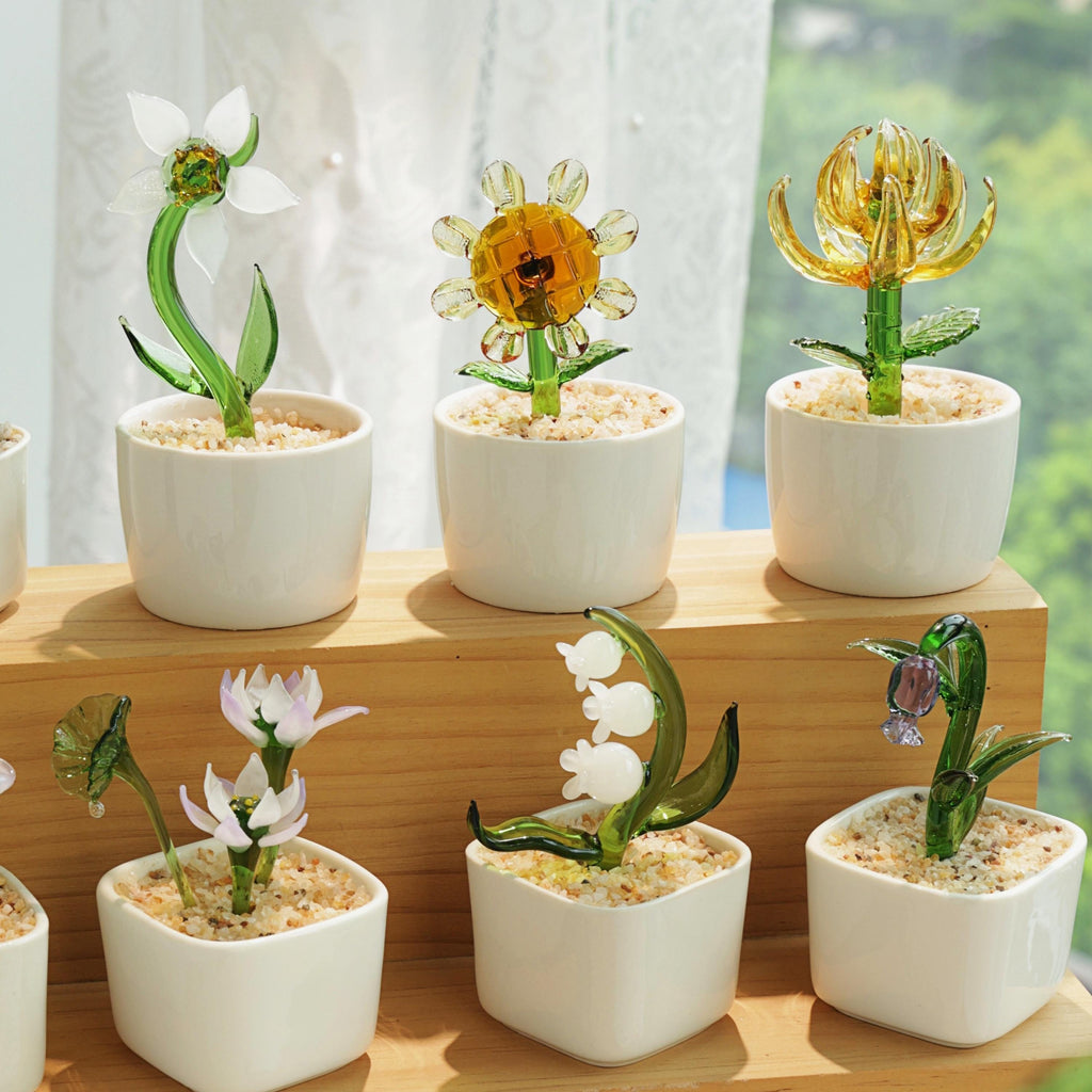 Hand Blown Glass Potted Plants - Glass Potted Birth Flowers, Stained Glass Plants, Housewarming Gift, Gift for Teacher, Home Decor
