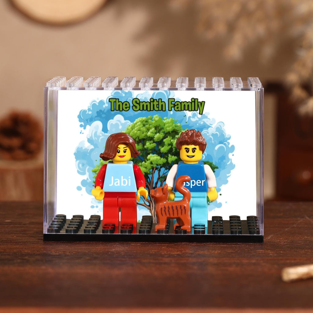 Custom Building Block Figure Set - Personalized Couple, Family & Pet Mini Figurines in Display Case | Valentine's, Wedding, Anniversary Gift