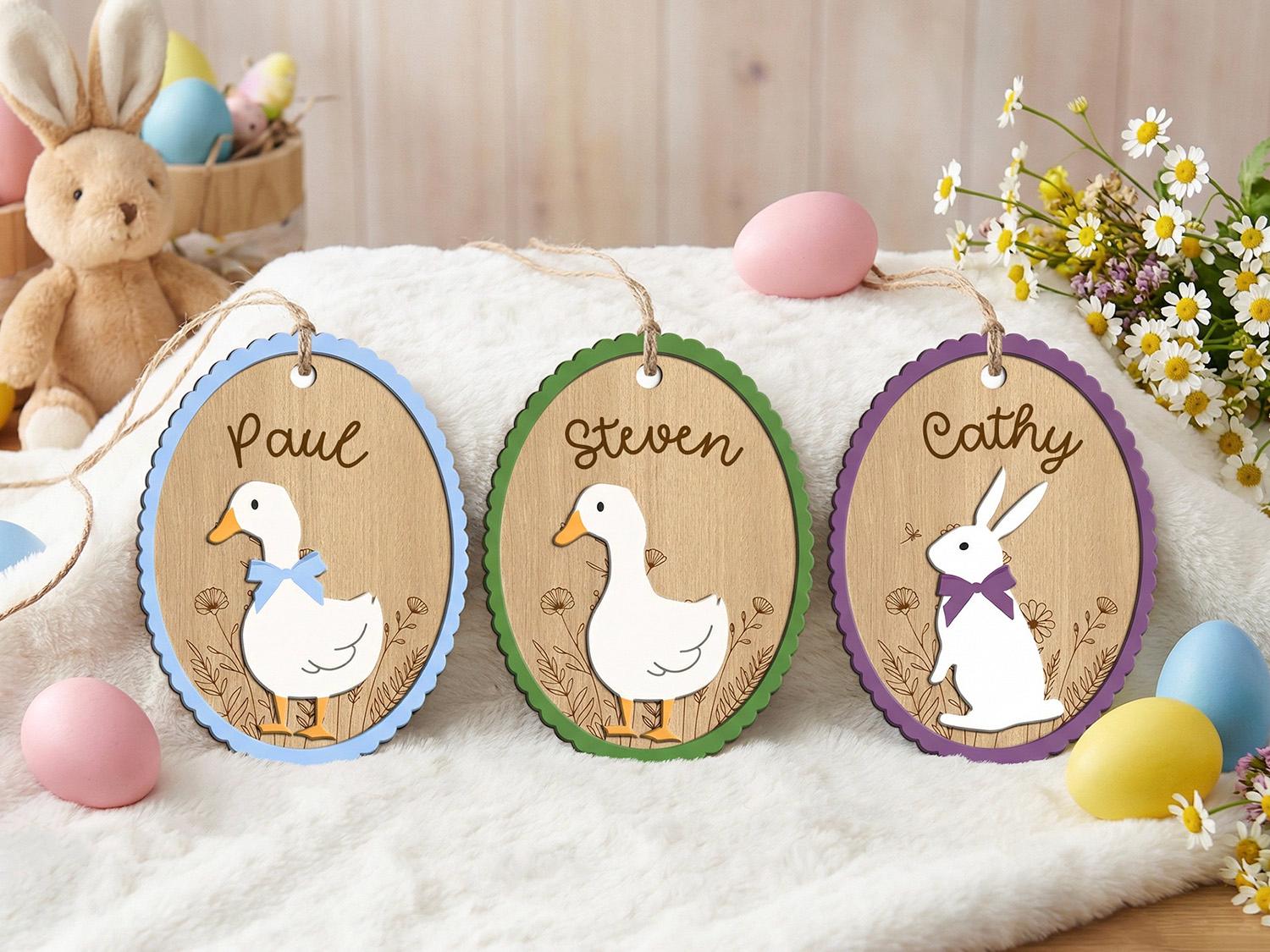 Personalized Easter Basket Tag, Custom Easter Name Tag, Bunny Goose Basket Tag, Kids Easter Gift, Easter Basket Decor