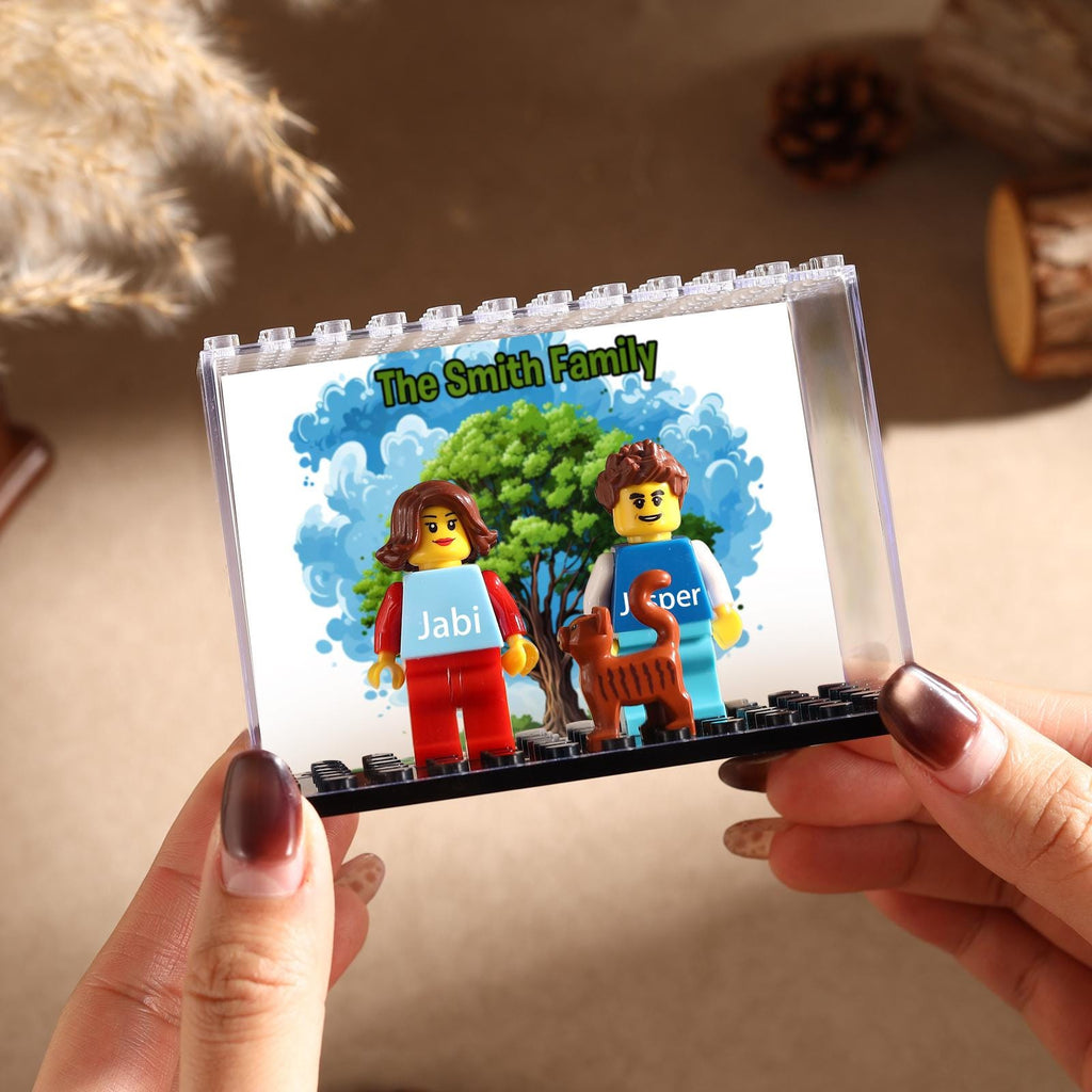 Custom Building Block Figure Set - Personalized Couple, Family & Pet Mini Figurines in Display Case | Valentine's, Wedding, Anniversary Gift