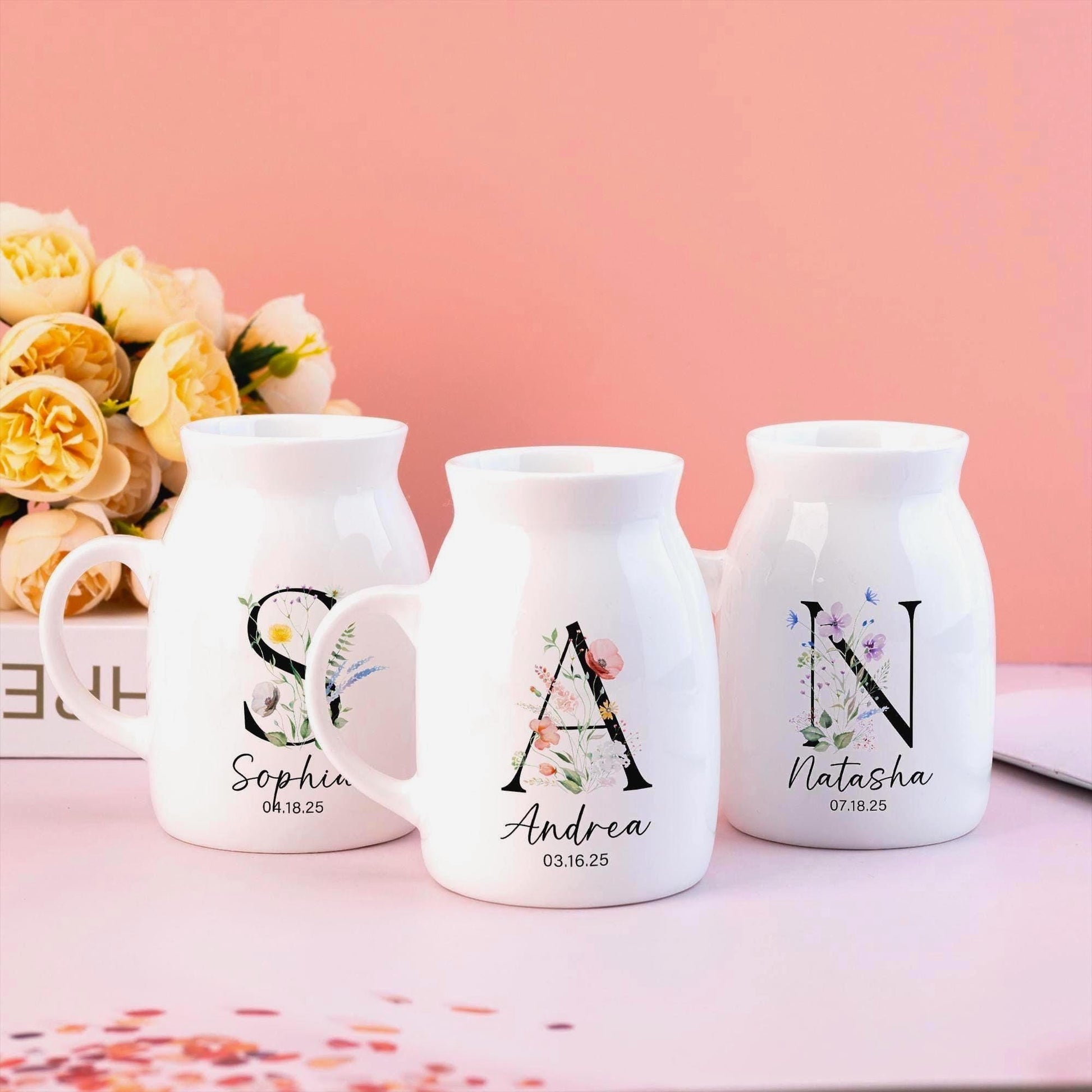 Personalized Ceramic Flower Vase For Grandma, Nana, Mothers Day Gifts, Customized Initials Ceramic Jardiniere Gifts, Gifts From Grandkids, Birthday Gifts