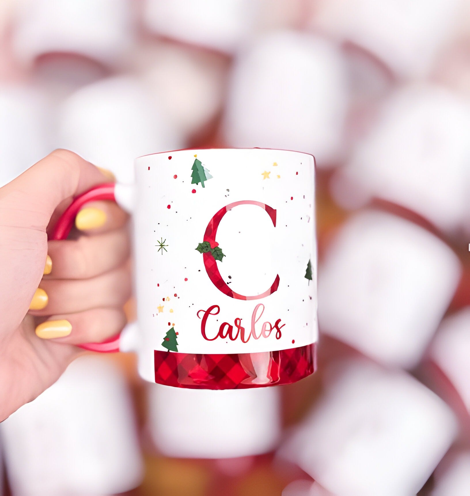 Personalized Name Mug, Custom Coffee Cup with Letter & Floral Design, Christmas Gift for Friend, Family, Coworker